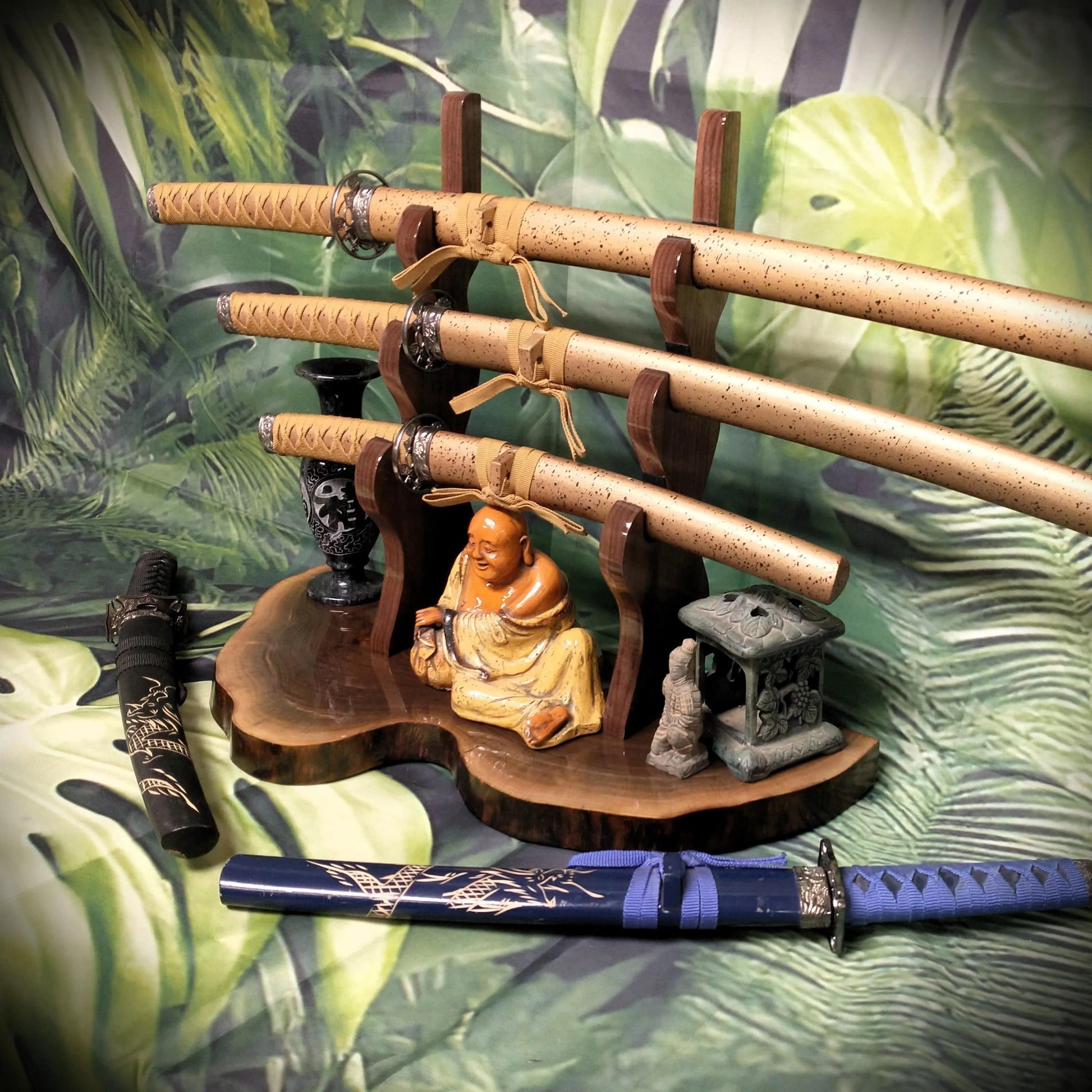 walkerwoodgifts sword display Exotic Live Edge Walnut 3 Tier Display Stand Samurai Perfect Collectors Gift