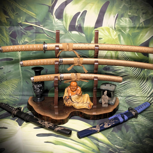 walkerwoodgifts sword display Exotic Live Edge Walnut 3 Tier Display Stand Samurai Perfect Collectors Gift