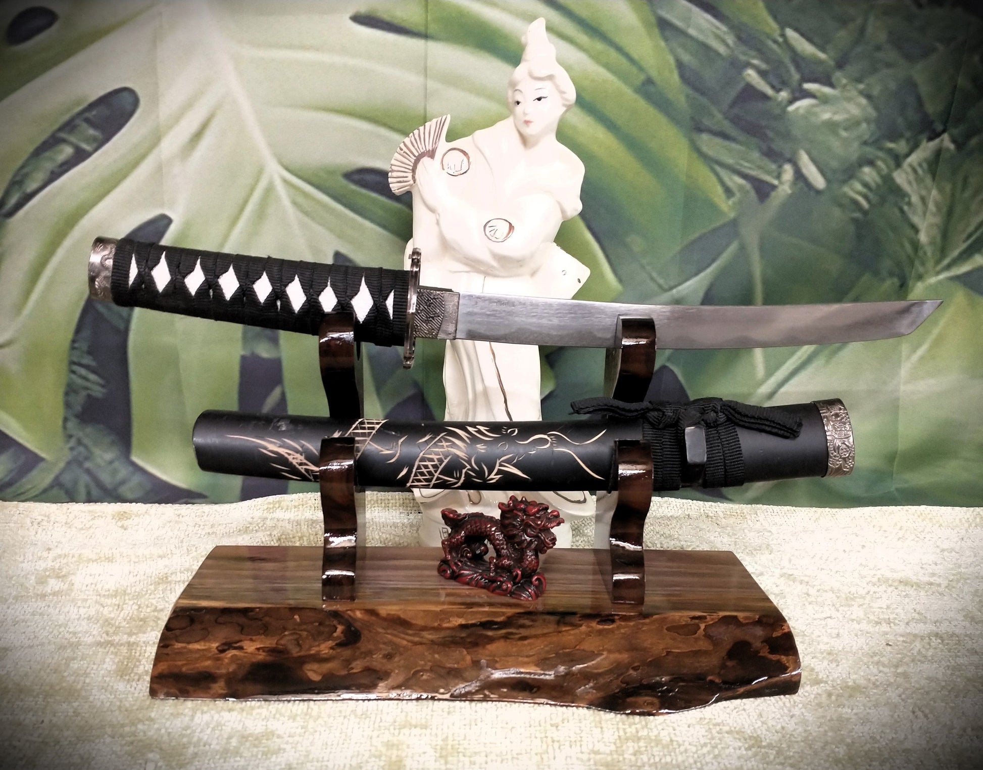 walkerwoodgifts sword display Exotic Live Edge Walnut Blade and Sheath Display Stand Military Samurai Collectors Veterans Gift