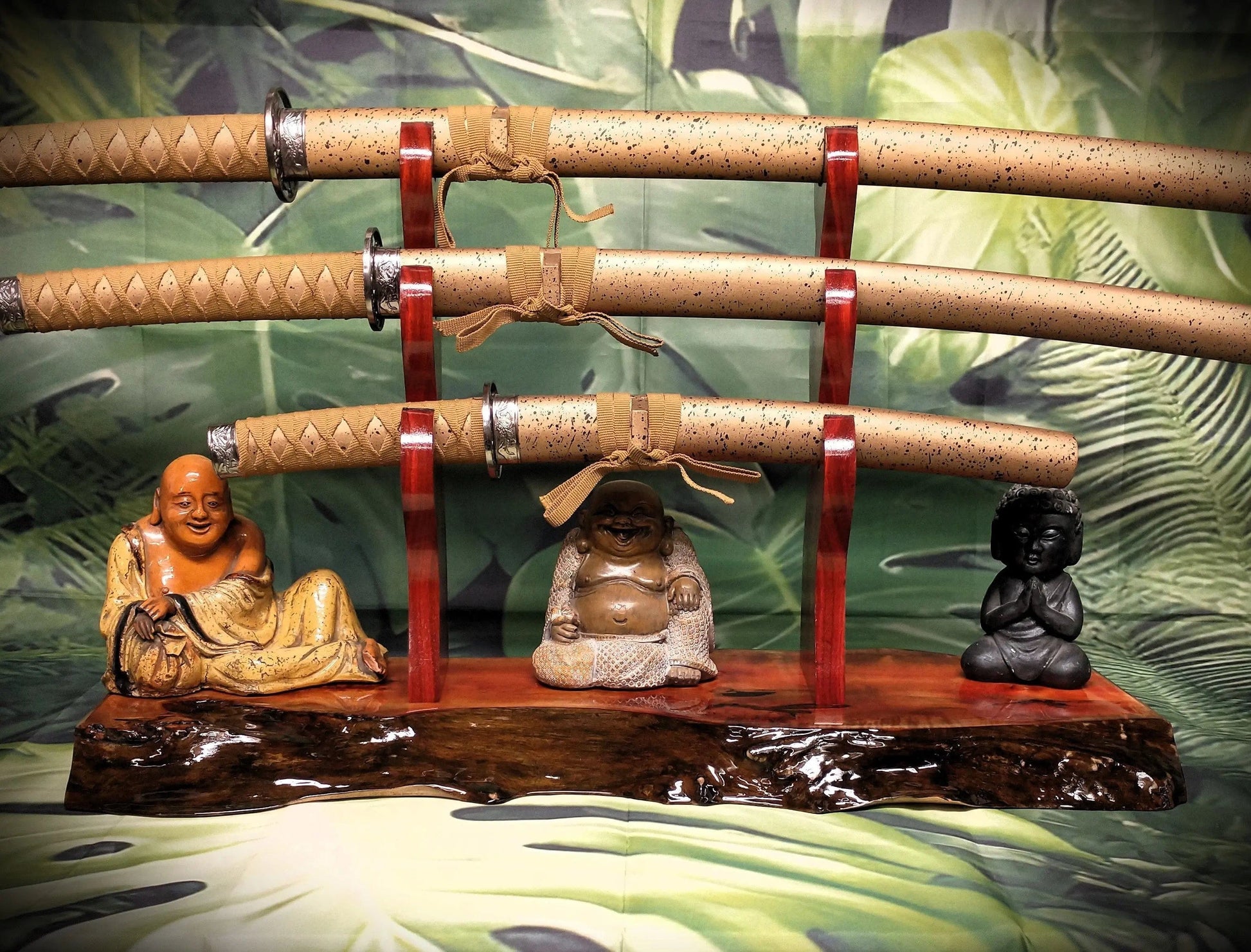 walkerwoodgifts sword display Exquisite 3-Tier Live Edge Figured Maple and Padauk Display Stand Japanese Samurai Sword Collectors Perfect Gift