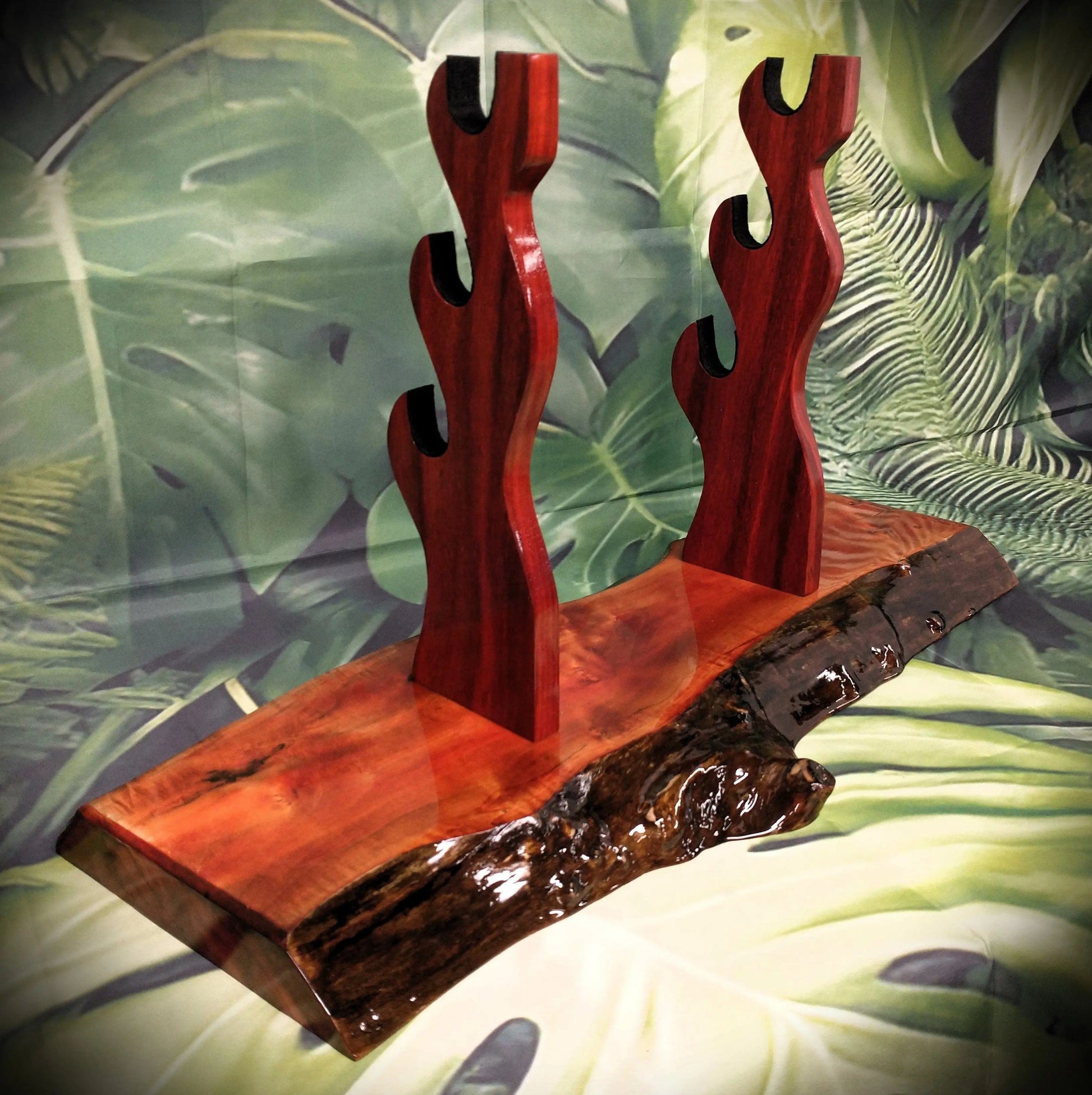 walkerwoodgifts sword display Exquisite 3-Tier Live Edge Figured Maple and Padauk Display Stand Japanese Samurai Sword Collectors Perfect Gift