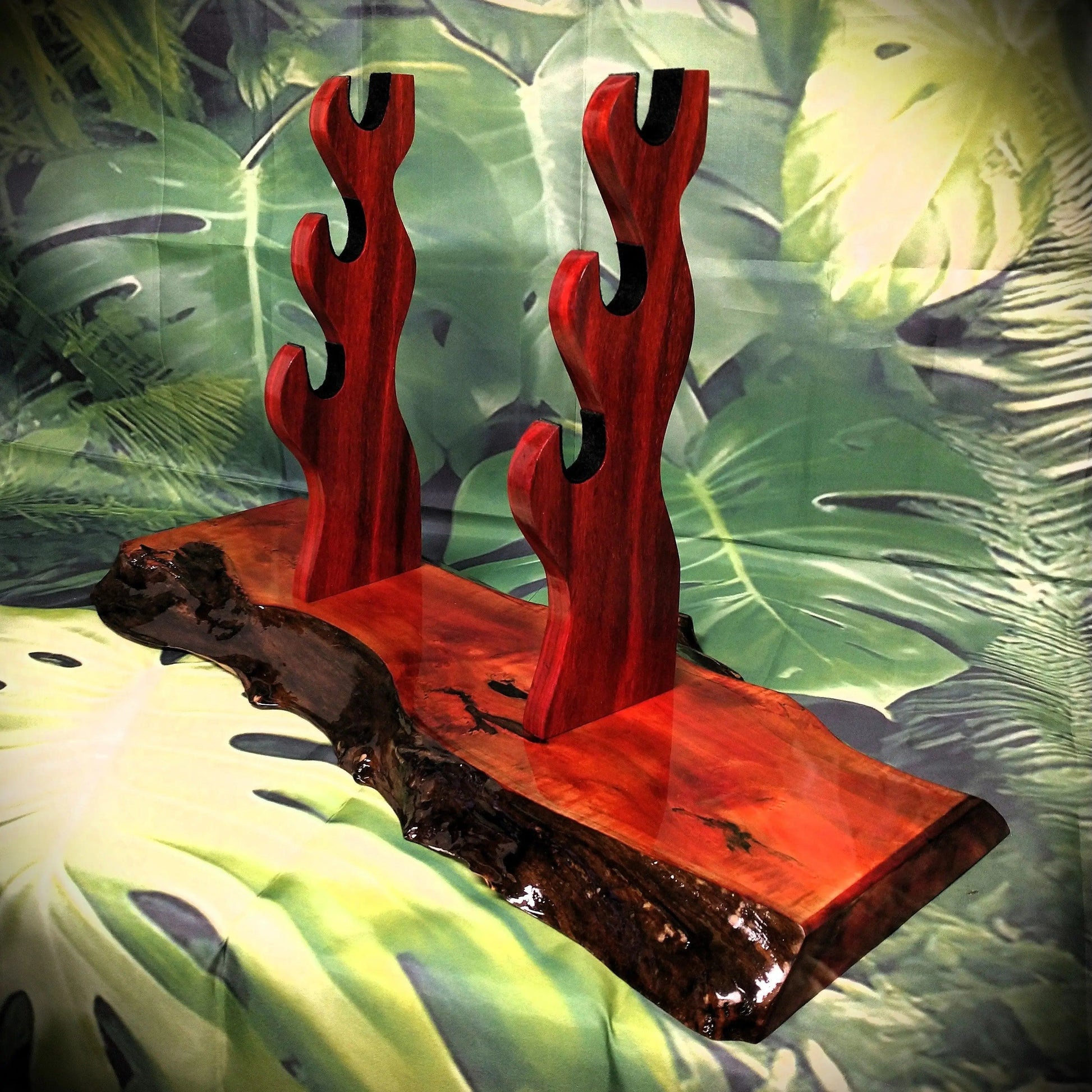 walkerwoodgifts sword display Exquisite 3-Tier Live Edge Figured Maple and Padauk Display Stand Japanese Samurai Sword Collectors Perfect Gift