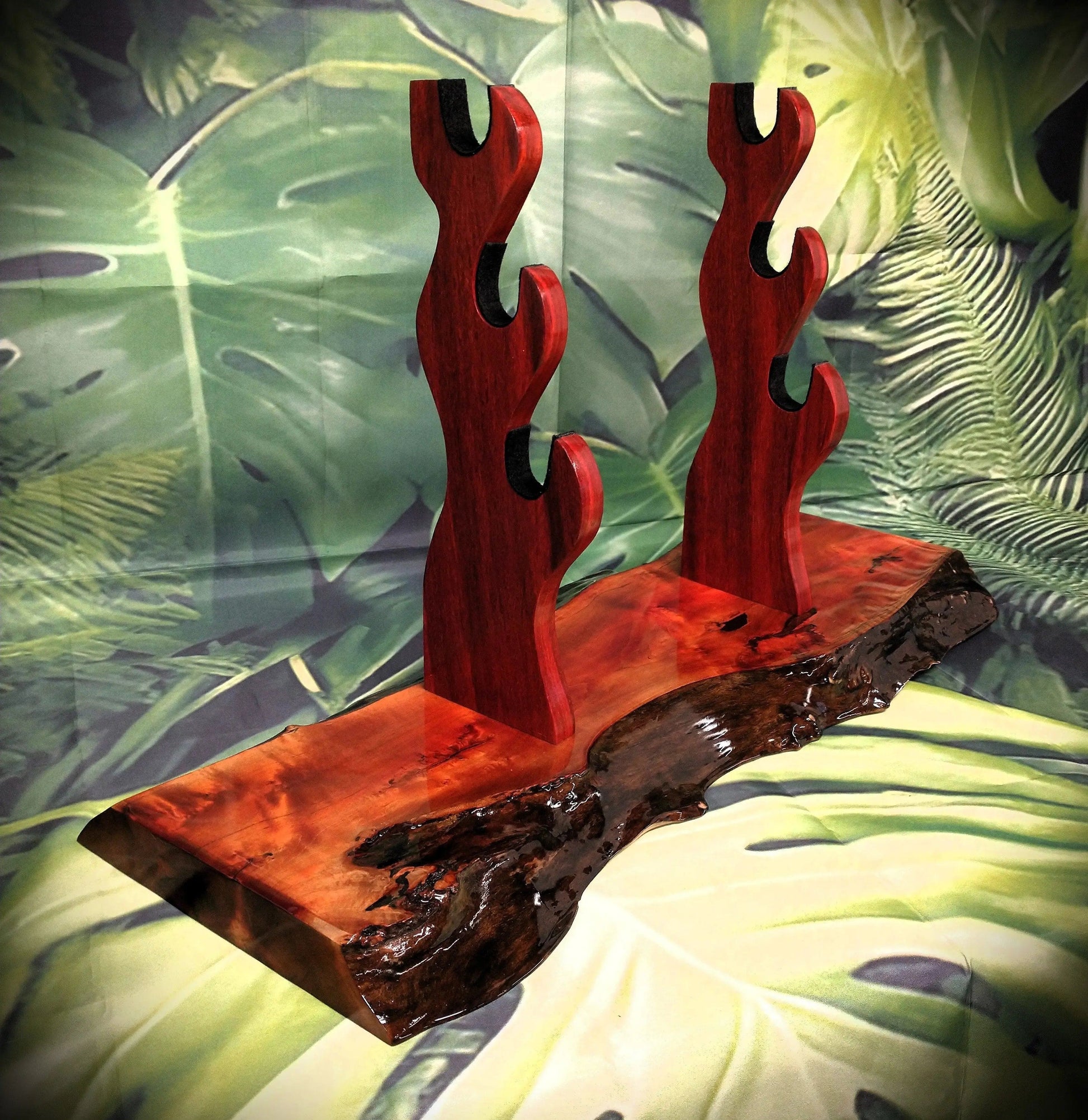 walkerwoodgifts sword display Exquisite 3-Tier Live Edge Figured Maple and Padauk Display Stand Japanese Samurai Sword Collectors Perfect Gift
