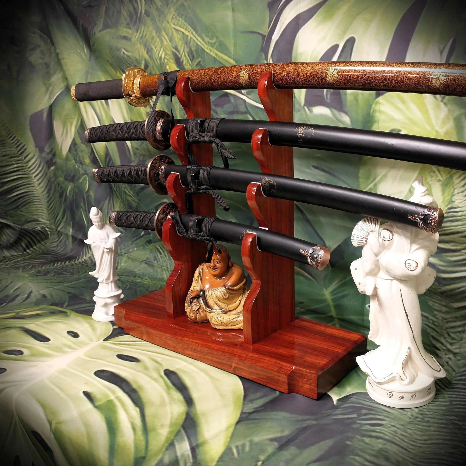 walkerwoodgifts sword display Handmade Beautiful Contoured Padauk Samurai Sword Stand 4-Tier Katana Display