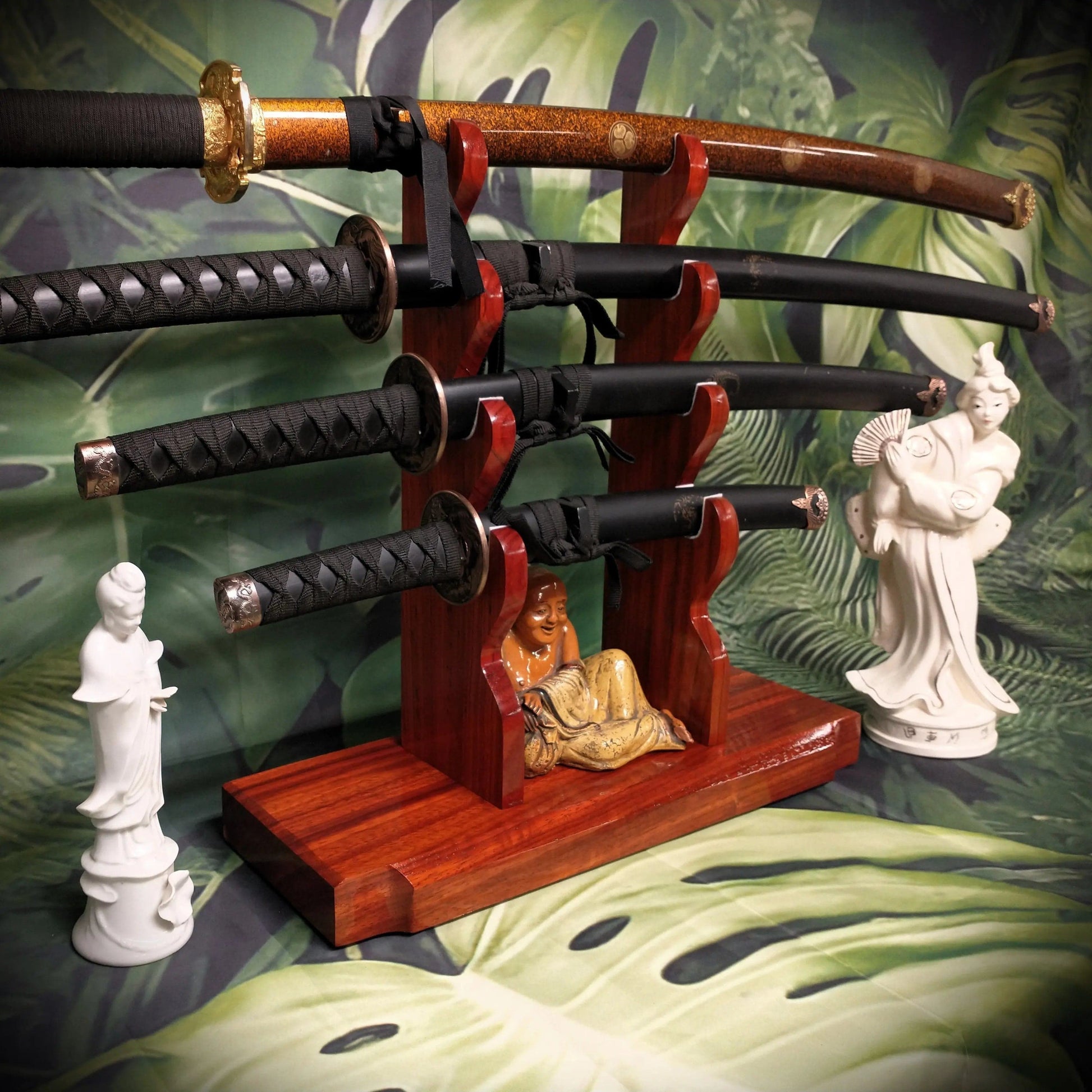 walkerwoodgifts sword display Handmade Beautiful Contoured Padauk Samurai Sword Stand 4-Tier Katana Display
