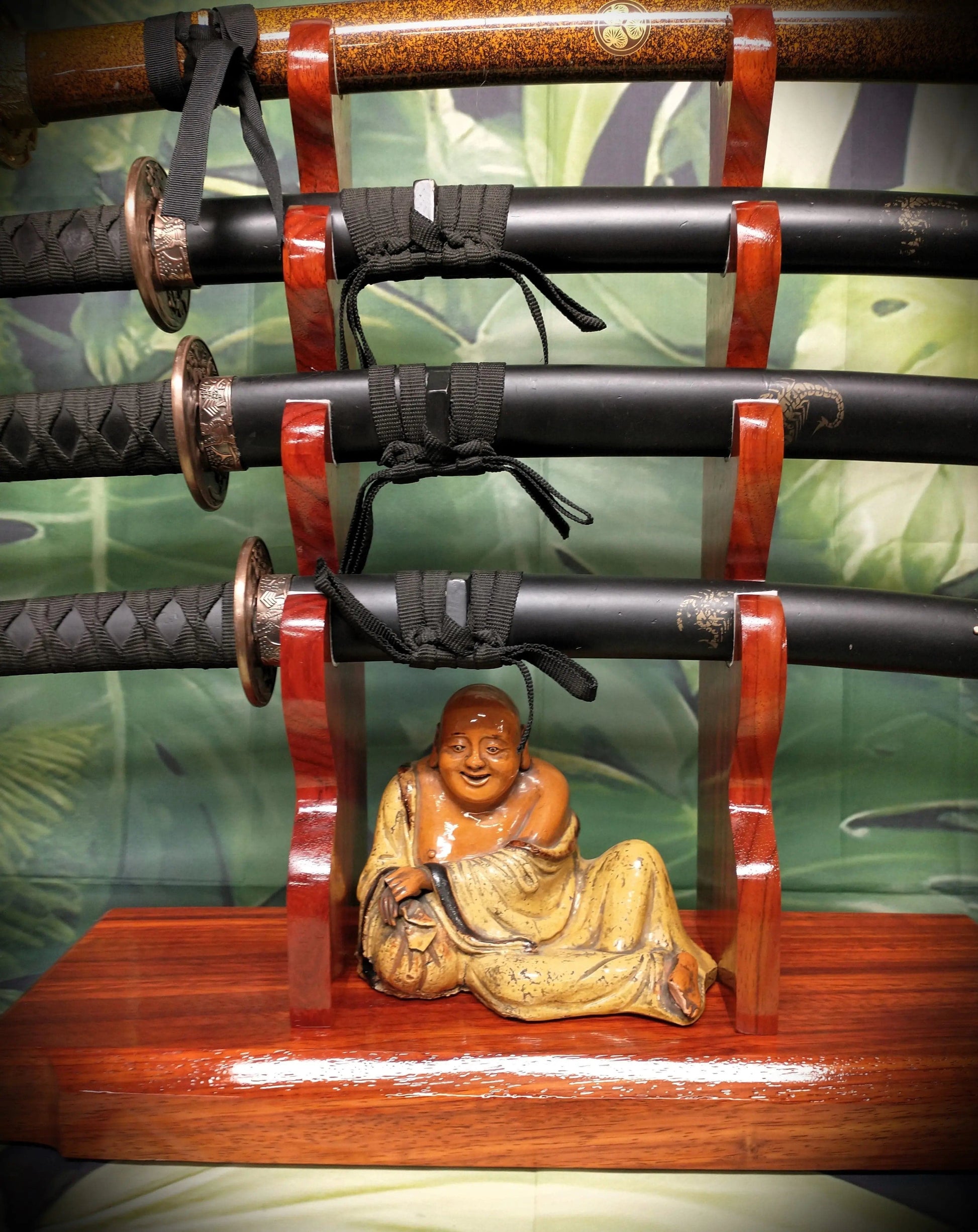 walkerwoodgifts sword display Handmade Beautiful Contoured Padauk Samurai Sword Stand 4-Tier Katana Display
