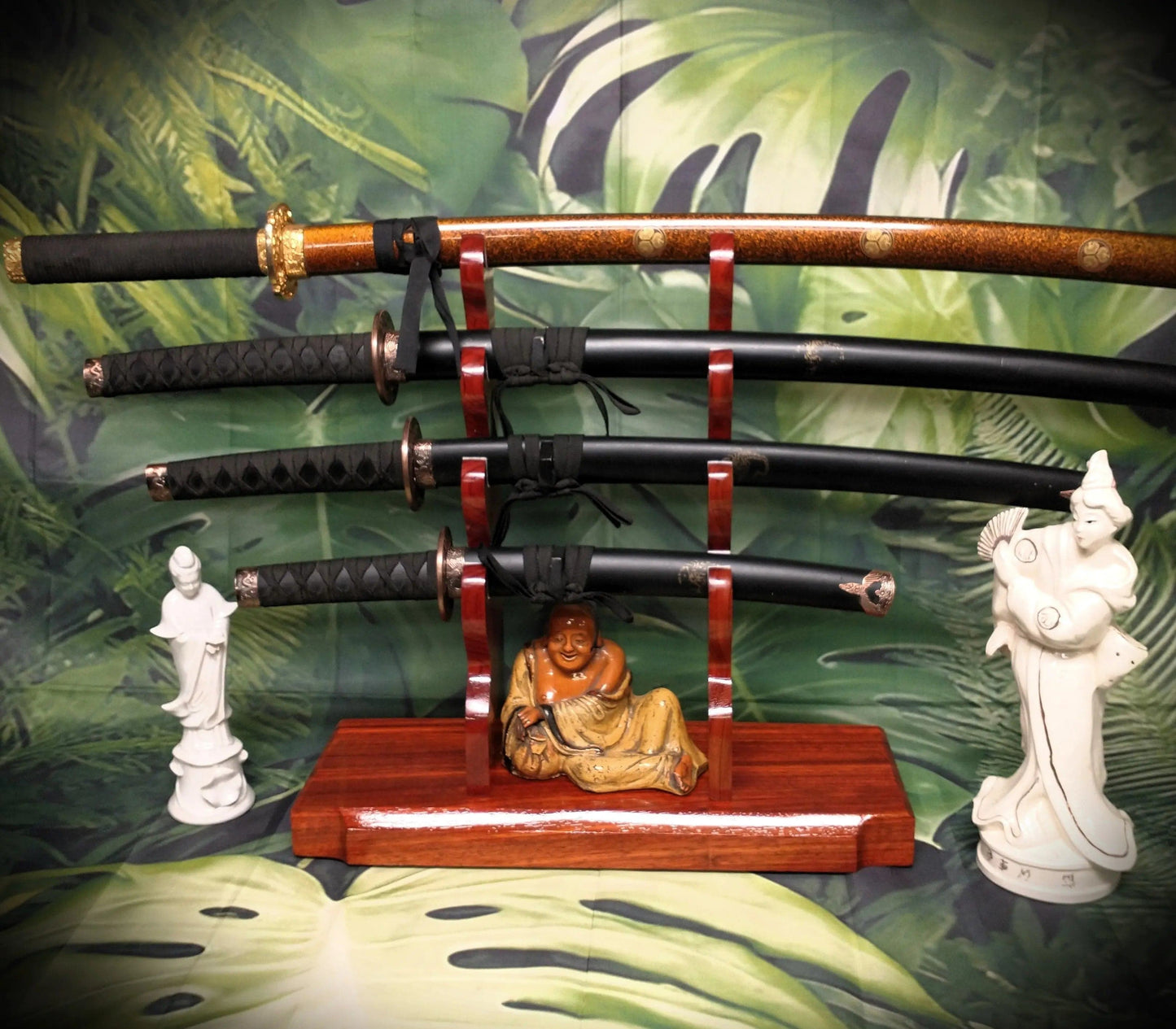 walkerwoodgifts sword display Handmade Beautiful Contoured Padauk Samurai Sword Stand 4-Tier Katana Display
