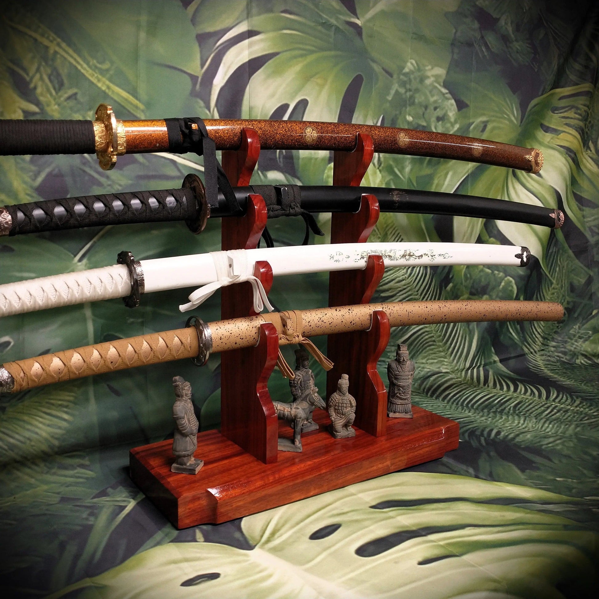 walkerwoodgifts sword display Handmade Beautiful Contoured Padauk Samurai Sword Stand 4-Tier Katana Display