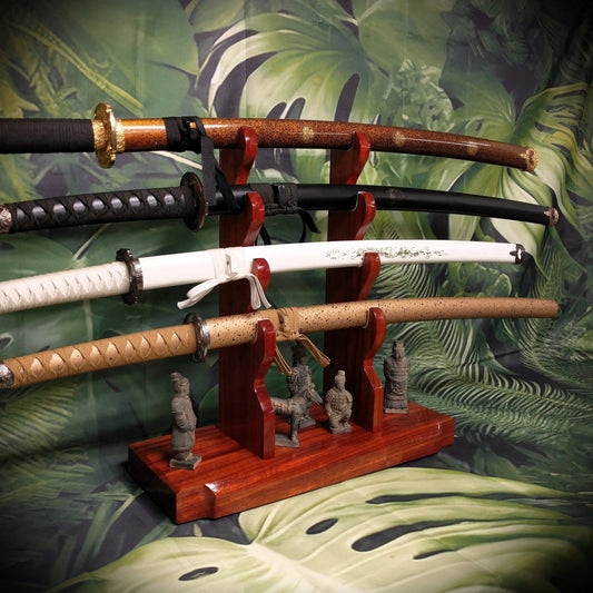 walkerwoodgifts sword display Handmade Beautiful Contoured Padauk Samurai Sword Stand 4-Tier Katana Display