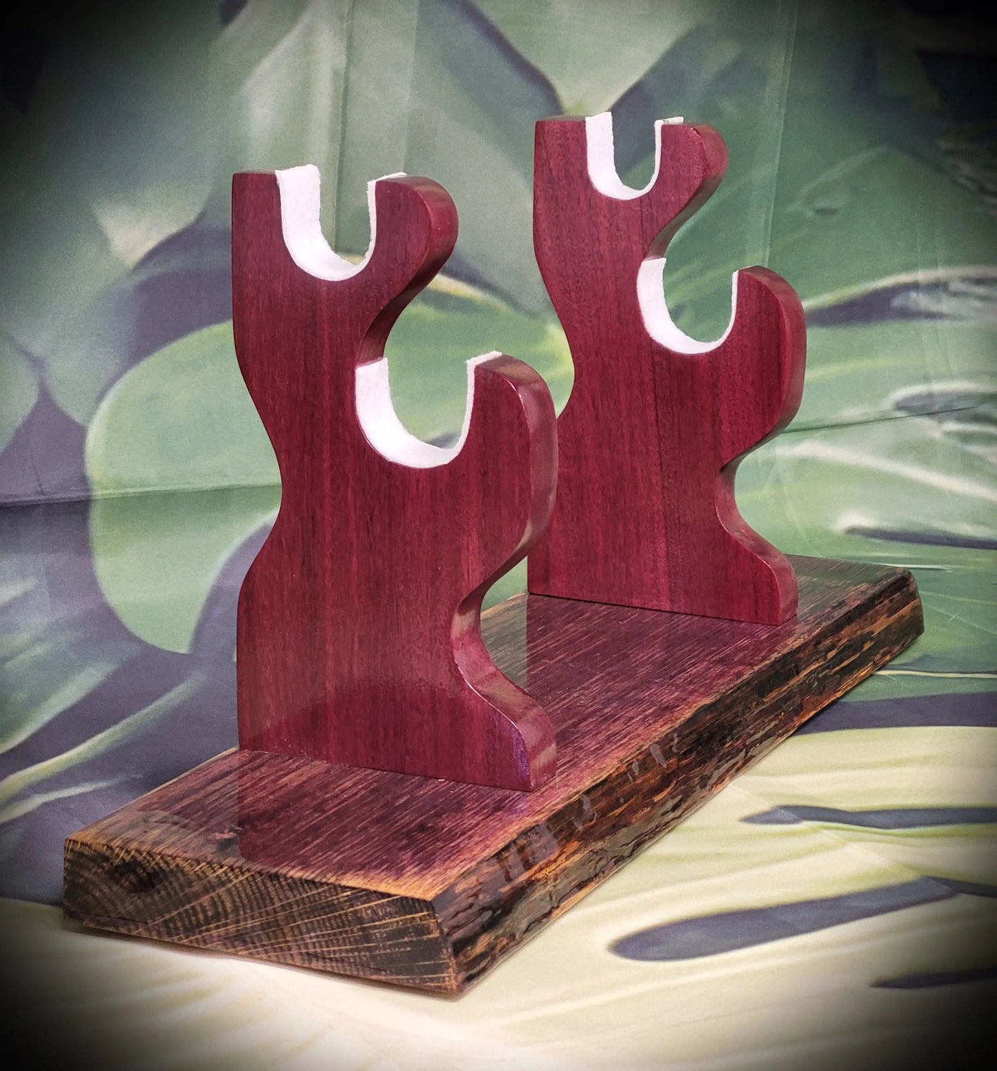 walkerwoodgifts sword display Live Edge Rustic 2 Tier Swamp Oak Purpleheart Kbar Samurai Military Display Gift (Copy)