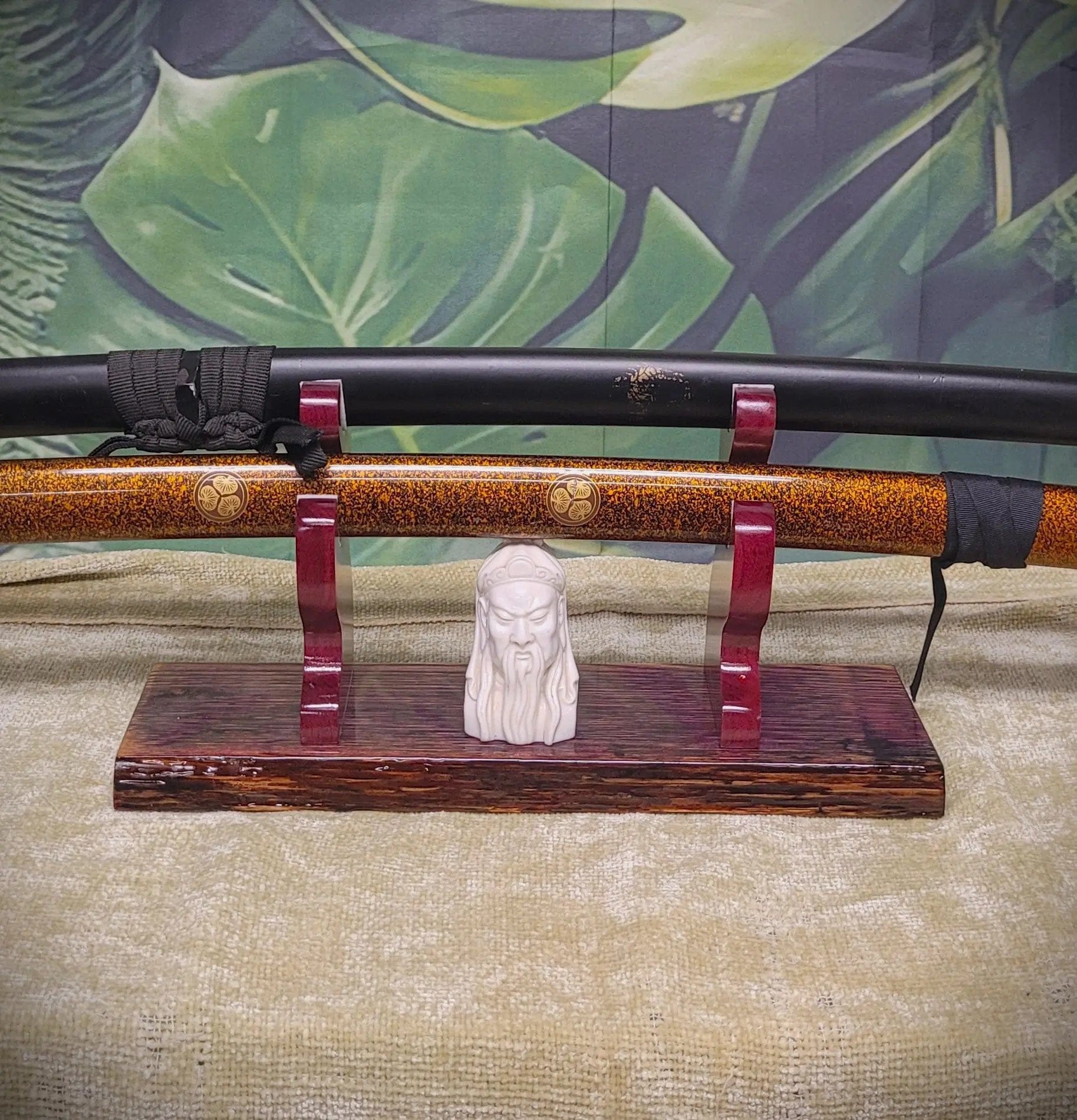 walkerwoodgifts sword display Live Edge Rustic 2 Tier Swamp Oak Purpleheart Kbar Samurai Military Display Gift (Copy)