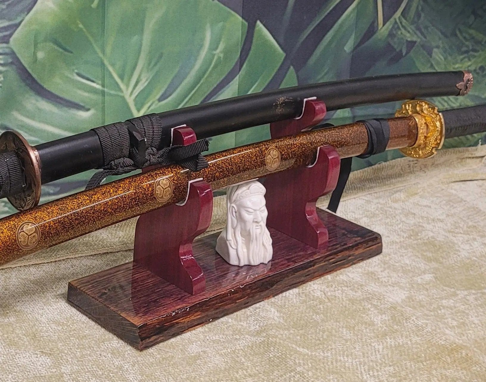 walkerwoodgifts sword display Live Edge Rustic 2 Tier Swamp Oak Purpleheart Kbar Samurai Military Display Gift (Copy)