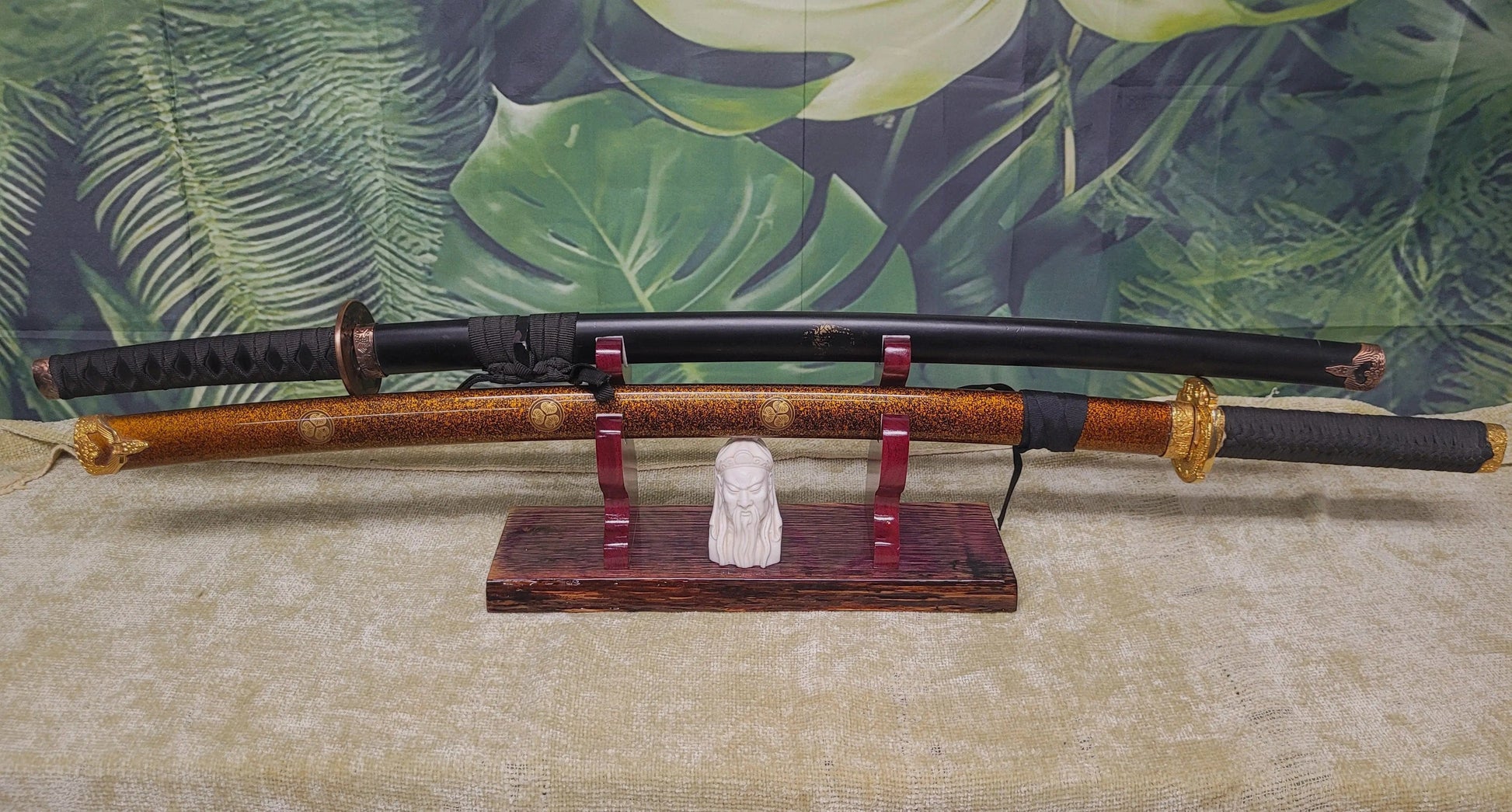 walkerwoodgifts sword display Live Edge Rustic 2 Tier Swamp Oak Purpleheart Kbar Samurai Military Display Gift (Copy)