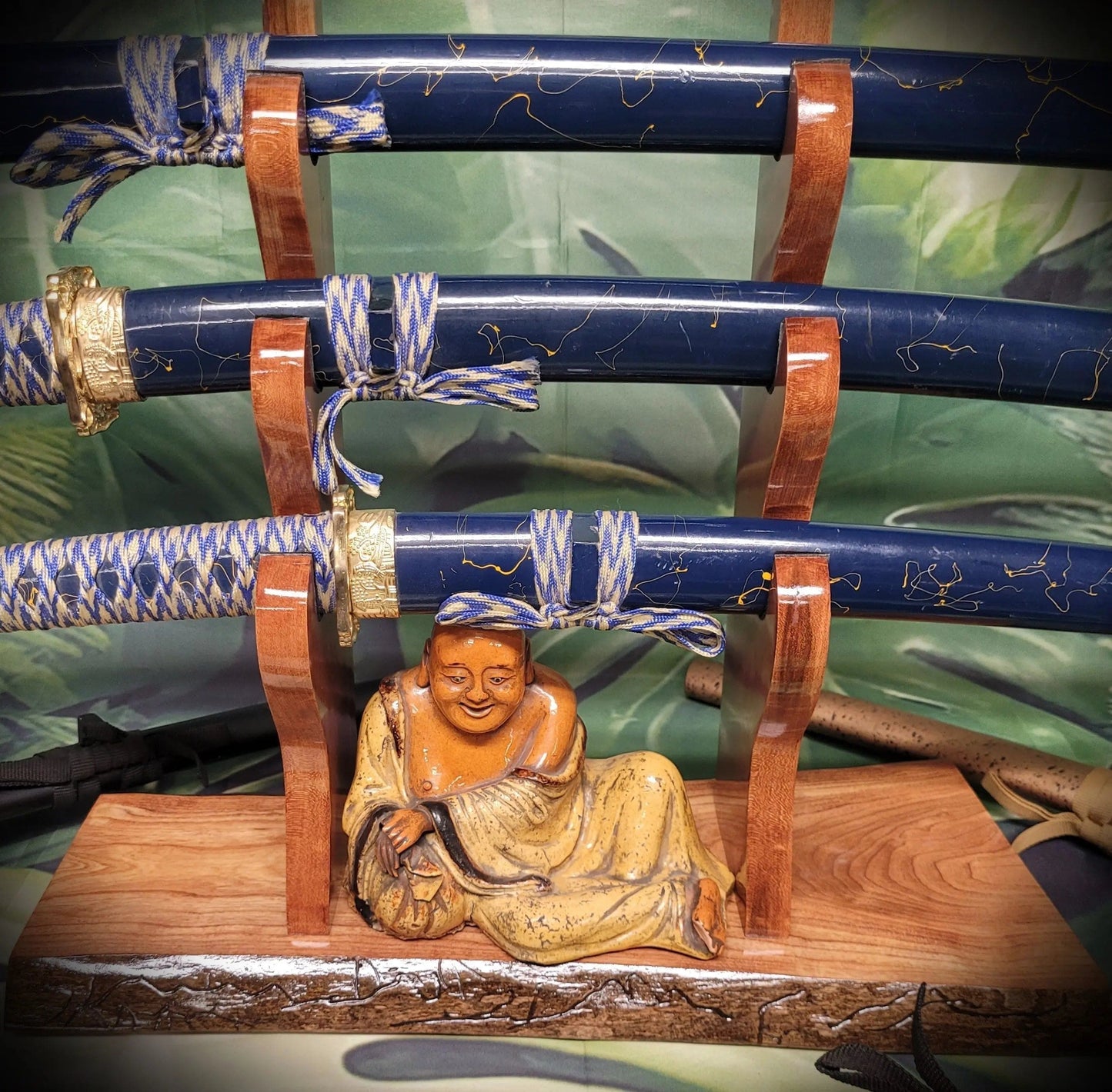 walkerwoodgifts sword display Live Edge Rustic 3 Tier Cherry Samurai Katana Display Stand Collector Gift