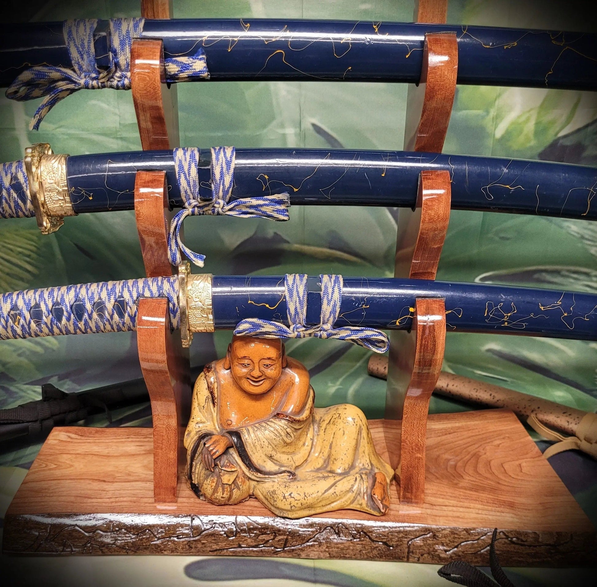 walkerwoodgifts sword display Live Edge Rustic 3 Tier Cherry Samurai Katana Display Stand Collector Gift