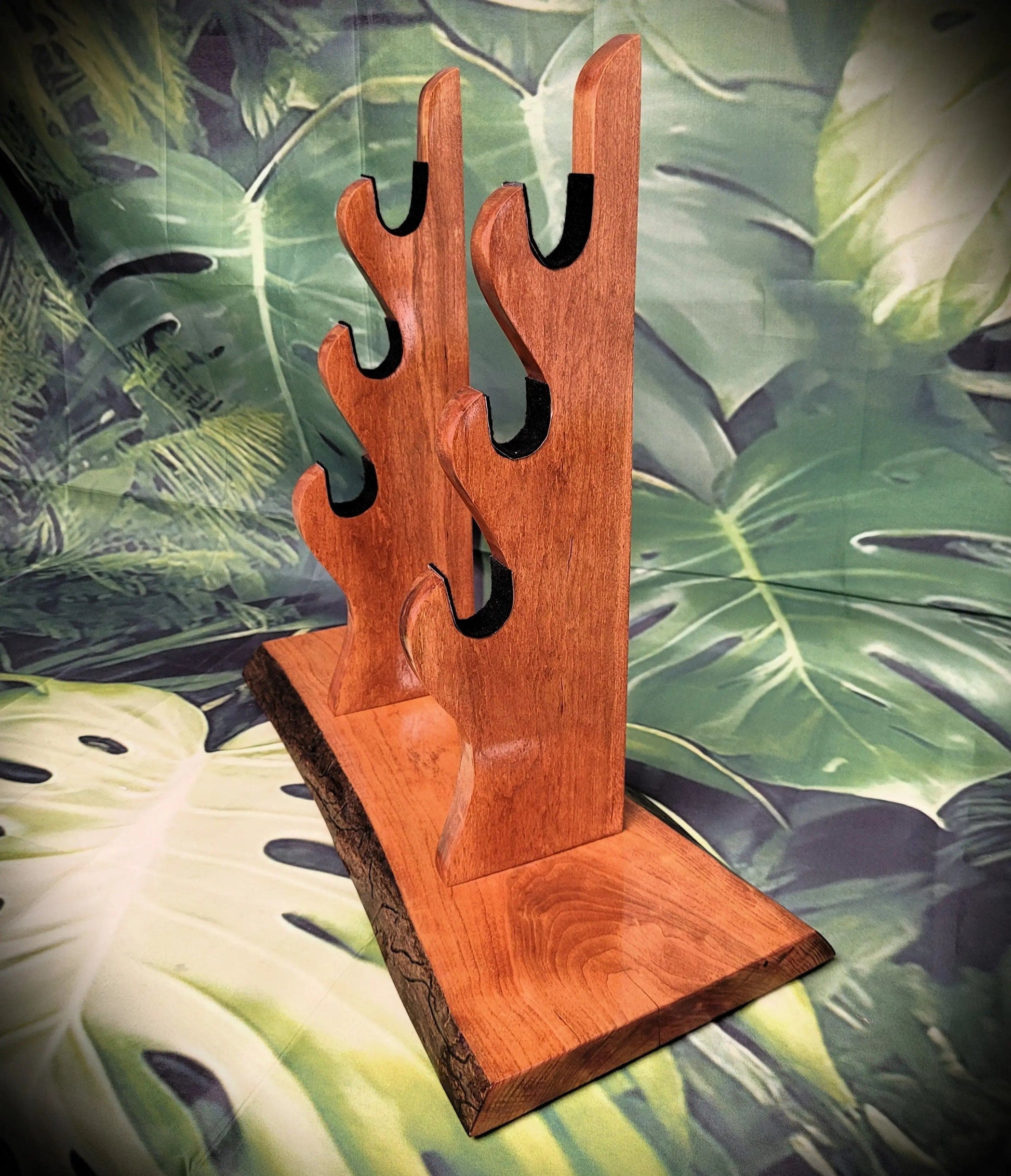 walkerwoodgifts sword display Live Edge Rustic 3 Tier Cherry Samurai Katana Display Stand Collector Gift