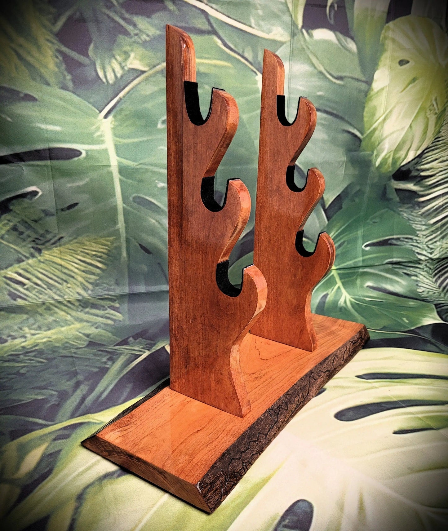 walkerwoodgifts sword display Live Edge Rustic 3 Tier Cherry Samurai Katana Display Stand Collector Gift