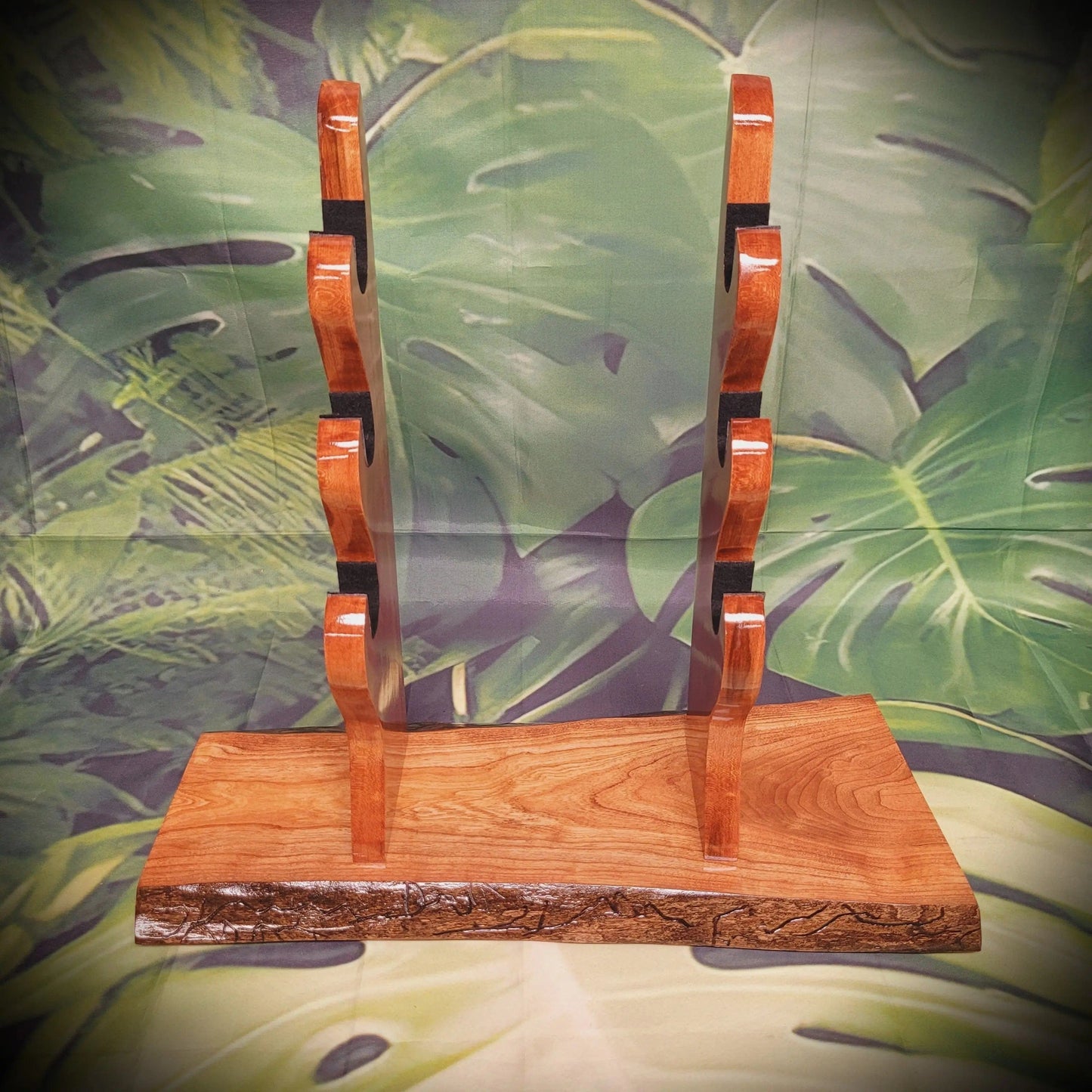 walkerwoodgifts sword display Live Edge Rustic 3 Tier Cherry Samurai Katana Display Stand Collector Gift