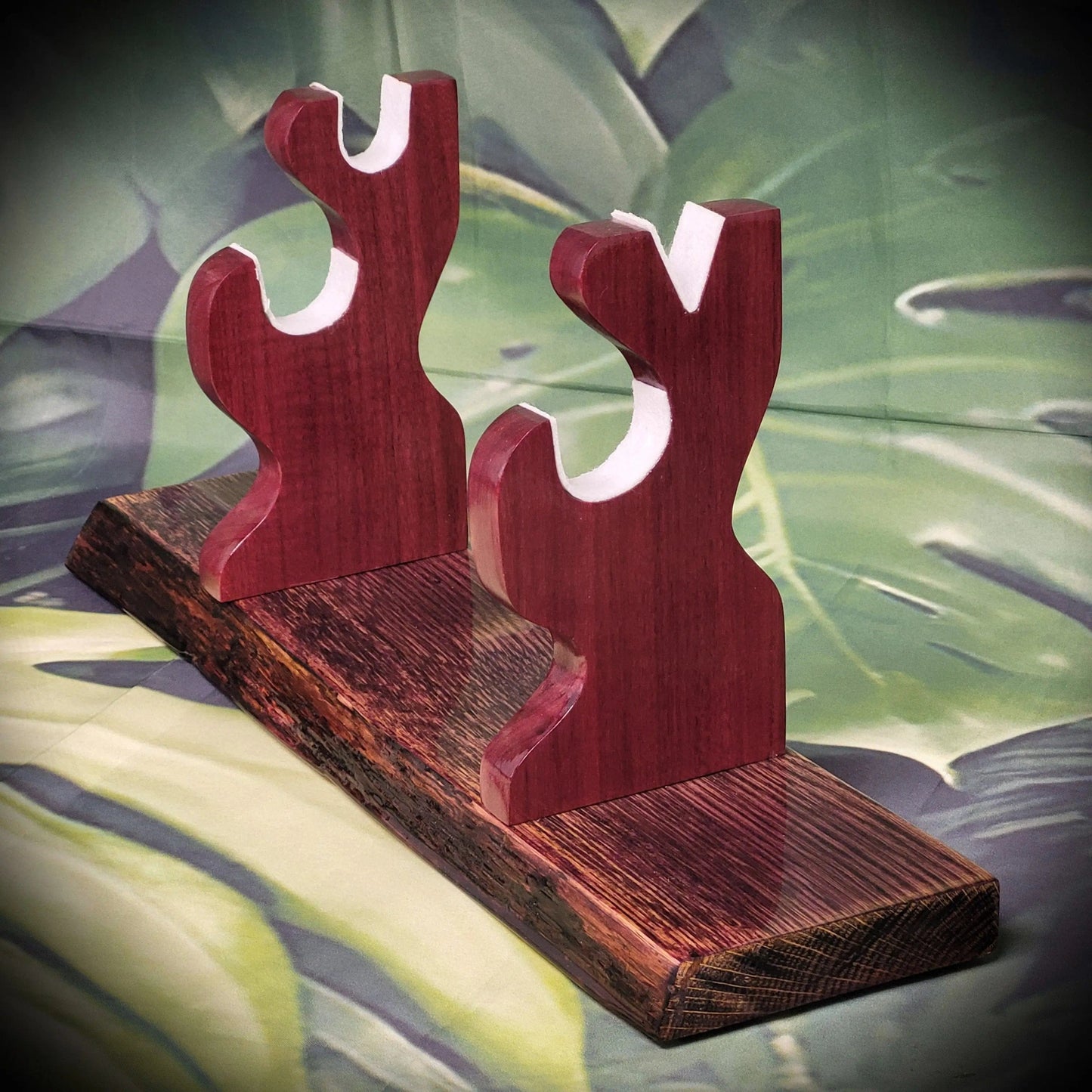 walkerwoodgifts sword display Live Edge Rustic Swamp Oak Purpleheart Blade & Sheath Kbar Samurai Military Display Gift