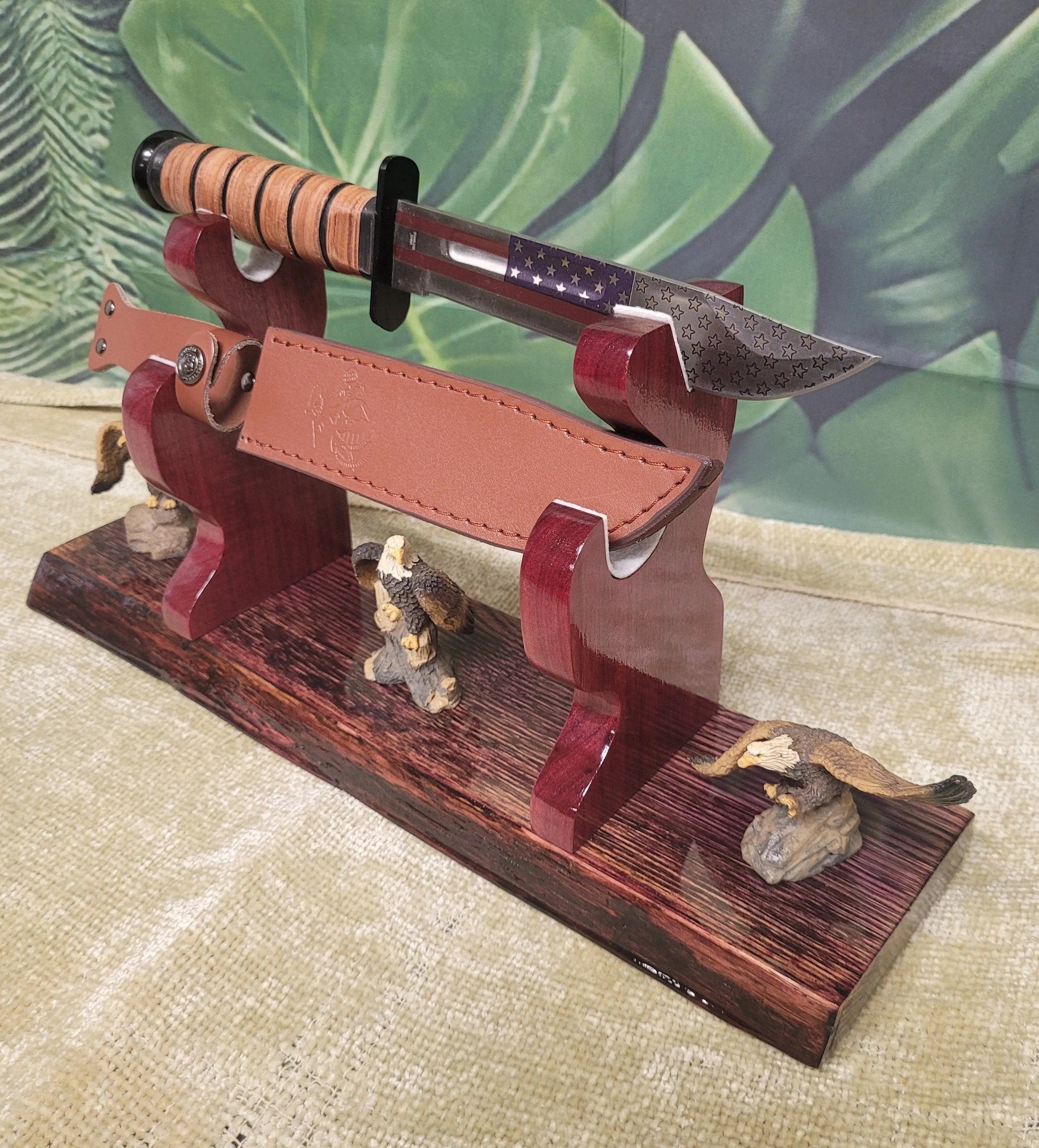 walkerwoodgifts sword display Live Edge Rustic Swamp Oak Purpleheart Blade & Sheath Kbar Samurai Military Display Gift