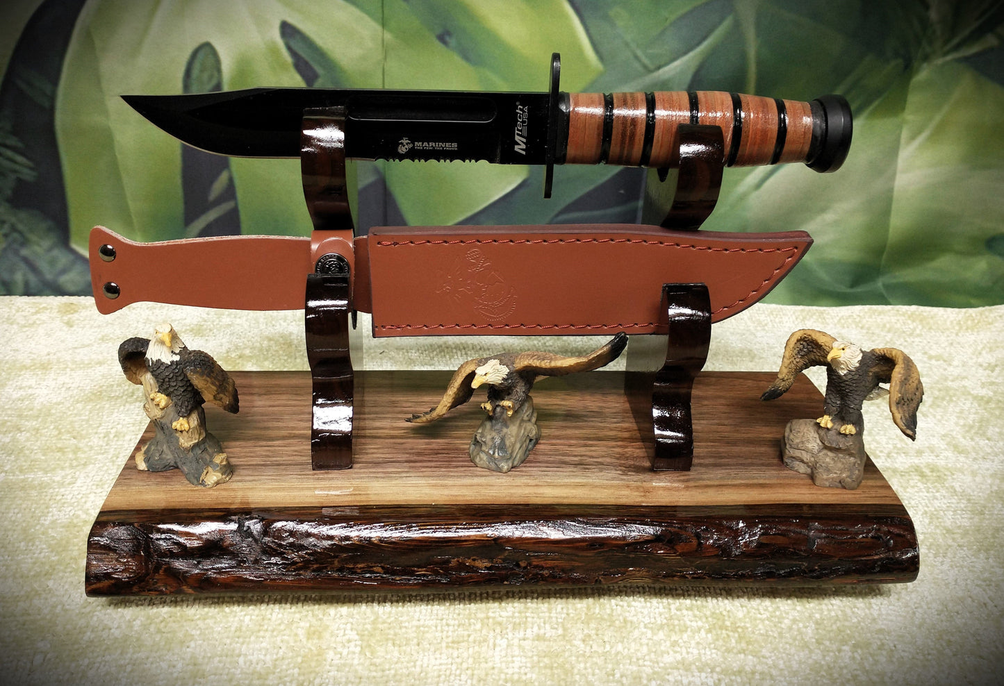 walkerwoodgifts sword display Live Edge Walnut Blade and Sheath Display Stand Military Samurai Collectors Veterans Gift