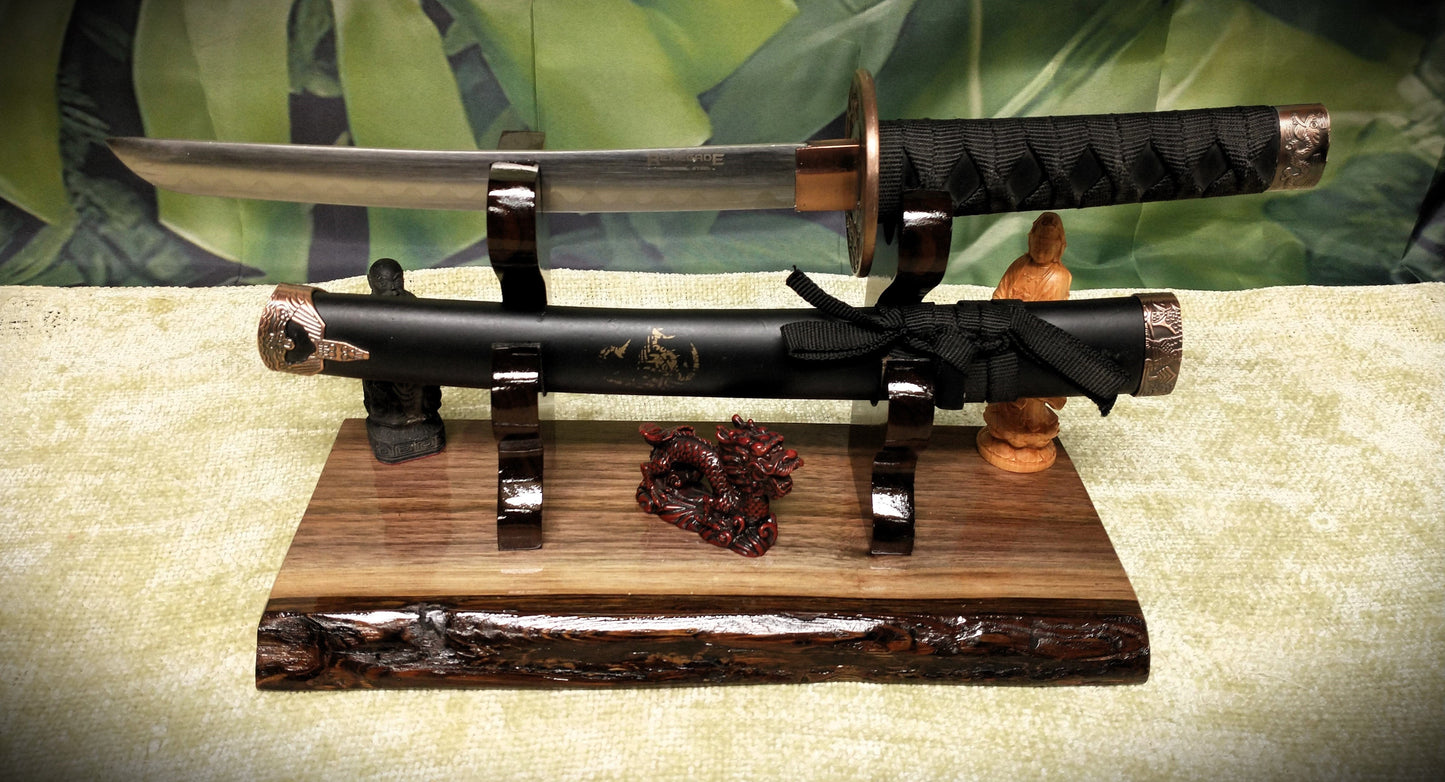 walkerwoodgifts sword display Live Edge Walnut Blade and Sheath Display Stand Military Samurai Collectors Veterans Gift