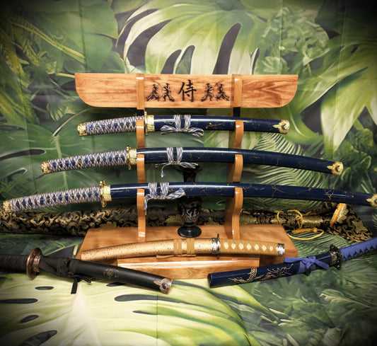 walkerwoodgifts sword display Rustic 3 Tier Quarter Sawn Black Cherry Japanese Samurai Sword Display Stand Collectors Gift