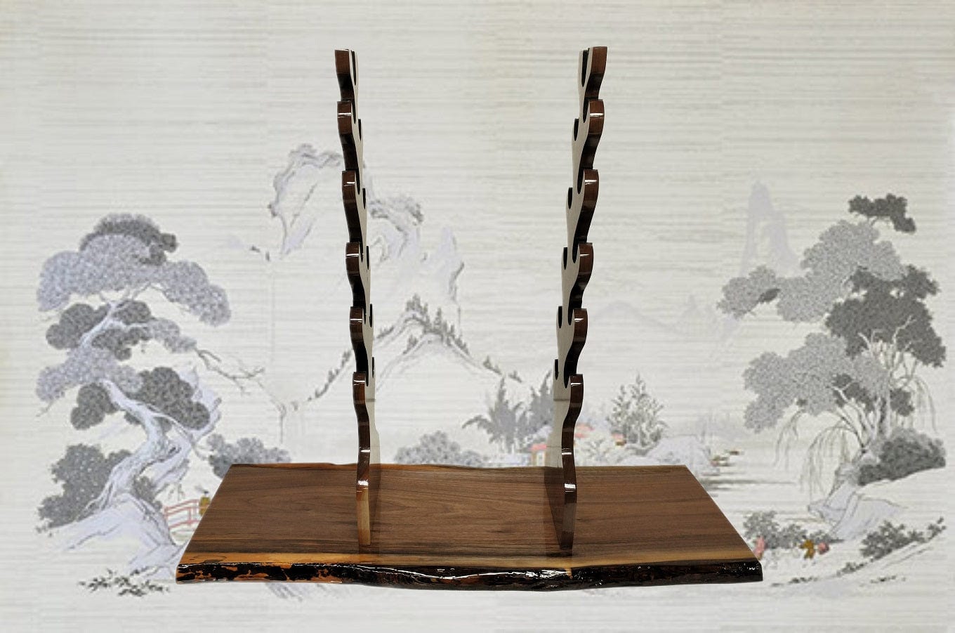 walkerwoodgifts sword display Rustic Double Sided 11 Tier Dark Walnut Sword Stand Katana Wakizashi Tanto Sword Display Stand Japanese Samurai