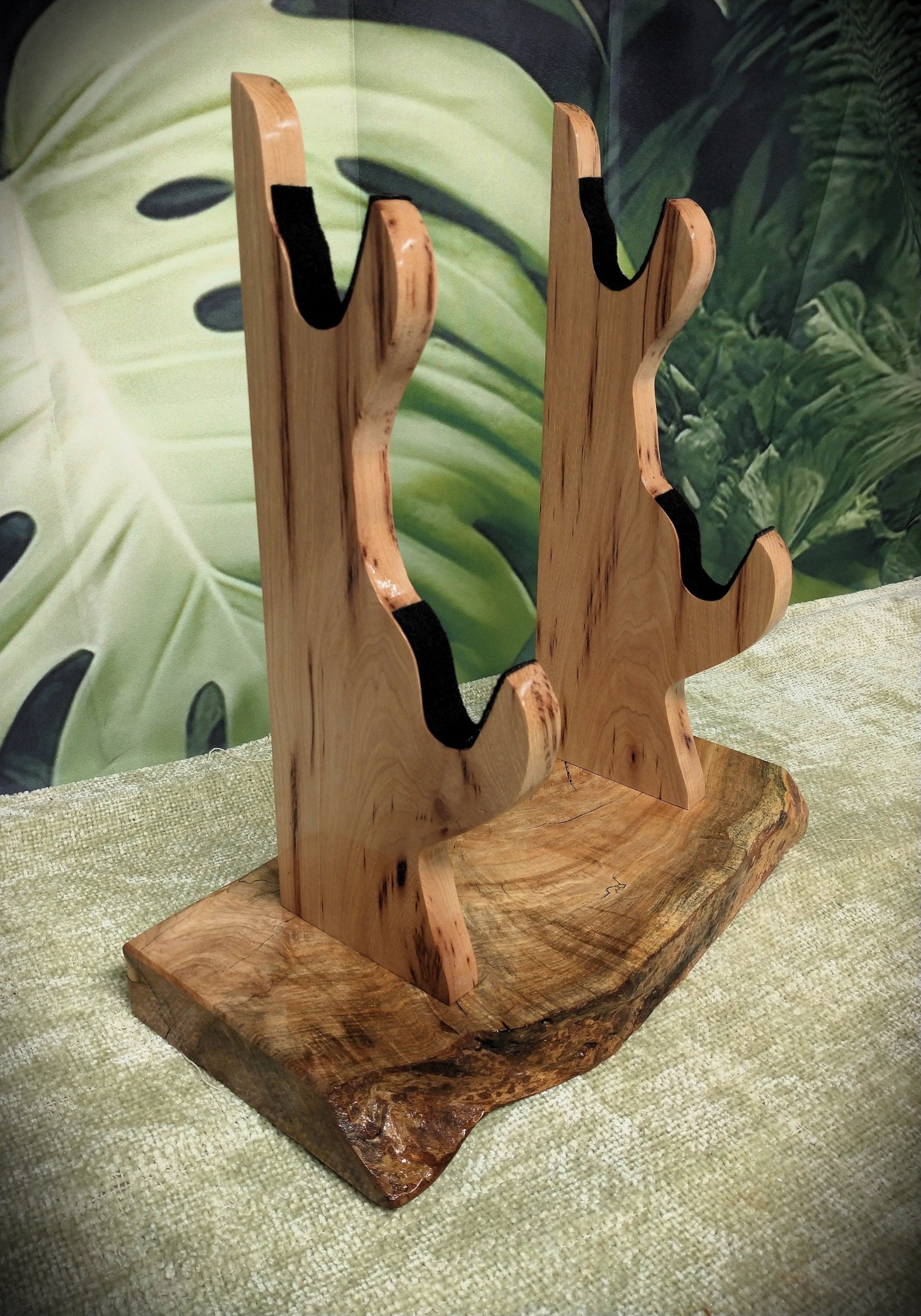 walkerwoodgifts sword display Rustic Live Edge 2 Tier Burly Ambrosia Maple and Hickory Display Stand Samurai Military Collectors Gift