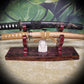 walkerwoodgifts sword display Rustic Live Edge 2 Tier Swamp Oak Purpleheart Kbar Samurai Military Display Gift