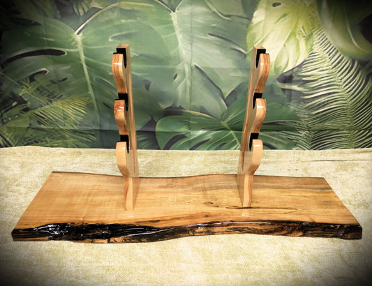 walkerwoodgifts sword display Rustic Live Edge 3 Tier Contoured Maple Japanese Samurai Sword Display Stand Collectors Gift