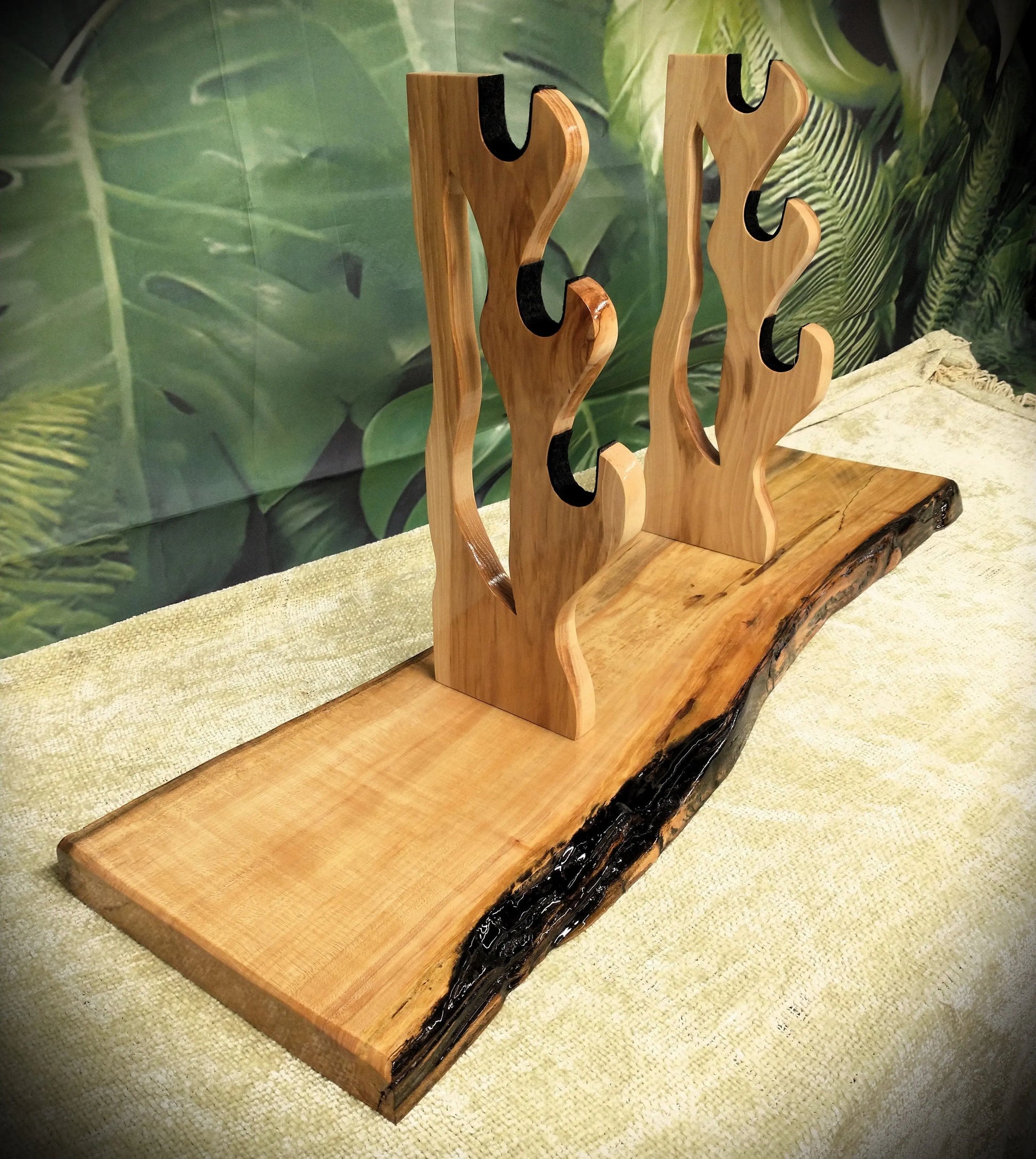 walkerwoodgifts sword display Rustic Live Edge 3 Tier Contoured Maple Japanese Samurai Sword Display Stand Collectors Gift