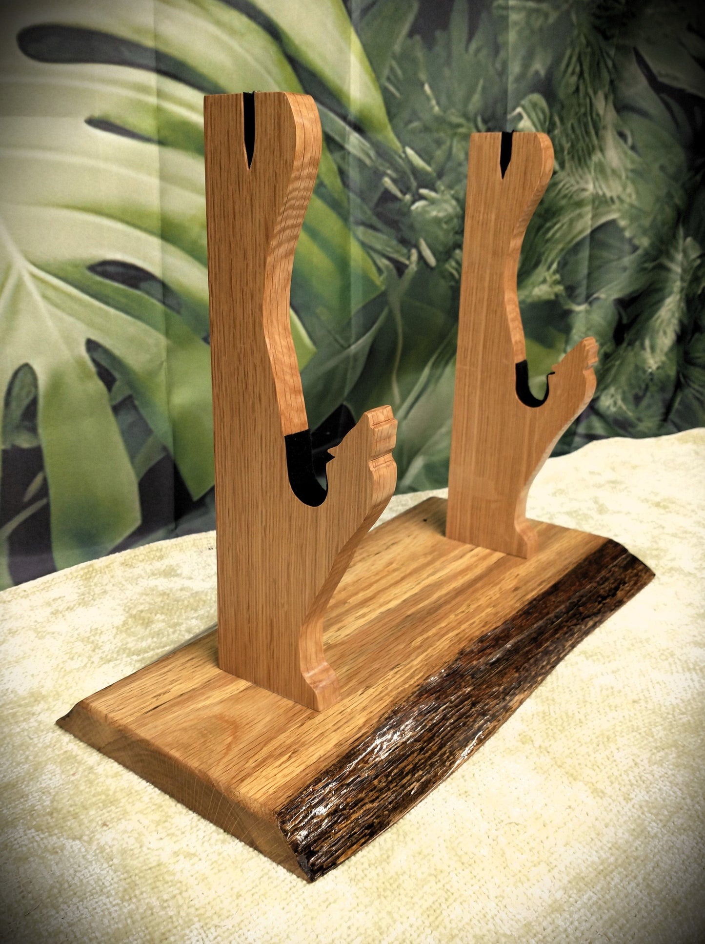 walkerwoodgifts sword display Rustic Live Edge Oak Wolf Sword and Sheath Display Stand Military Samurai Collectors Veterans Gift