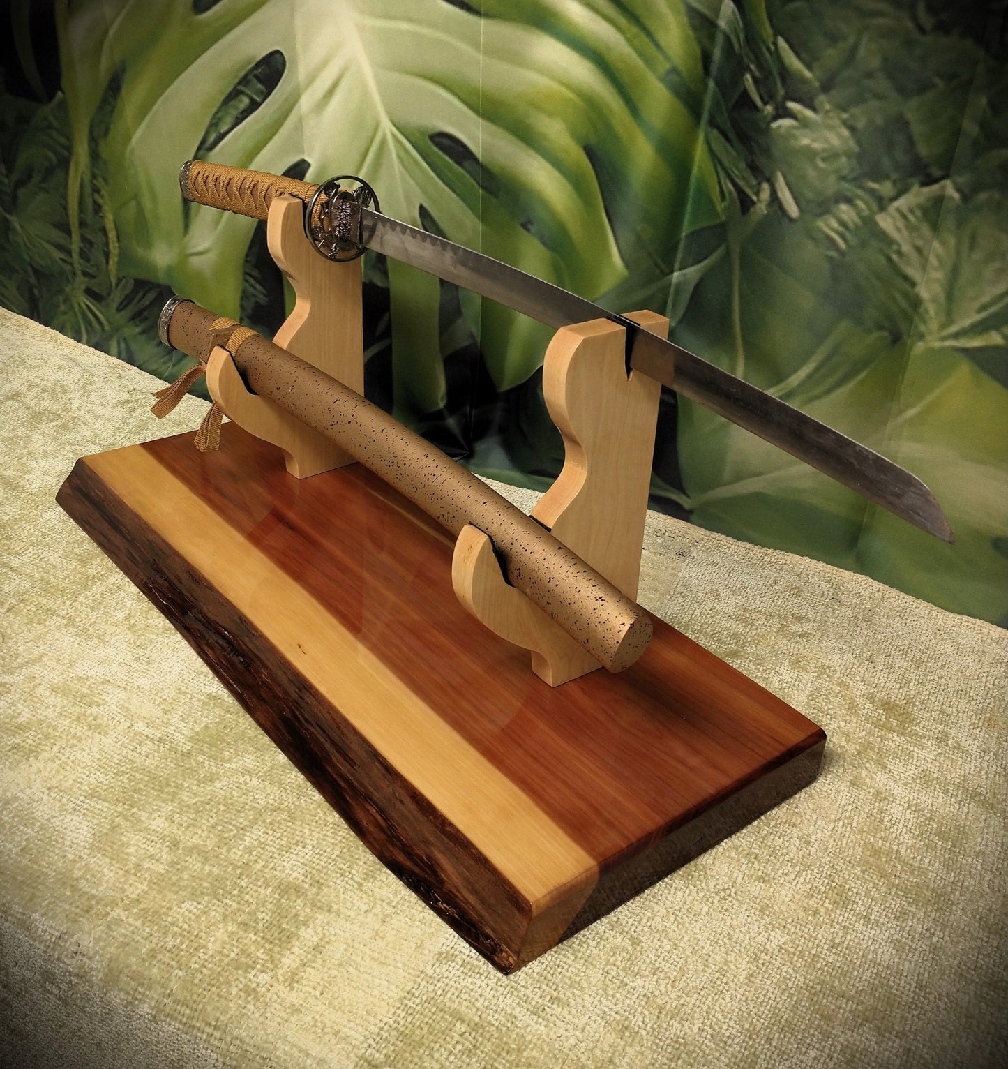 walkerwoodgifts sword display Rustic Live Edge Red Cedar Sword and Sheath Display Stand Military Samurai Collectors