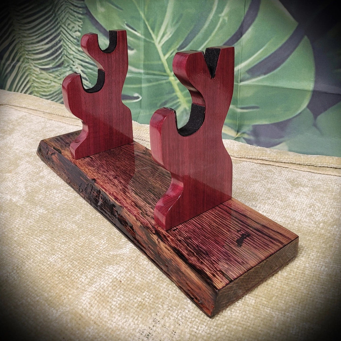 walkerwoodgifts sword display Rustic Live Edge Swamp Oak Purpleheart Blade & Sheath Kbar Samurai Military Display Gift