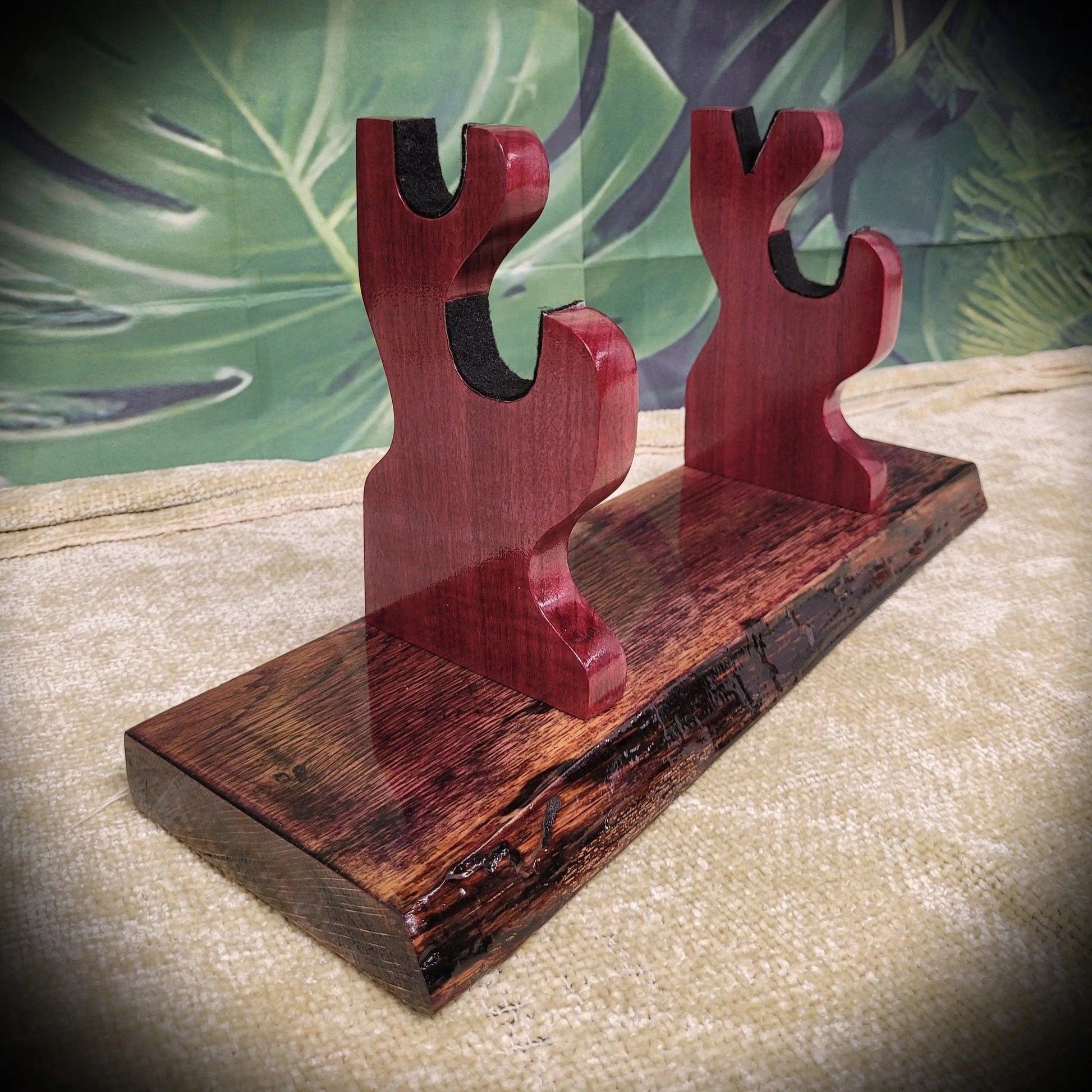 walkerwoodgifts sword display Rustic Live Edge Swamp Oak Purpleheart Blade & Sheath Kbar Samurai Military Display Gift