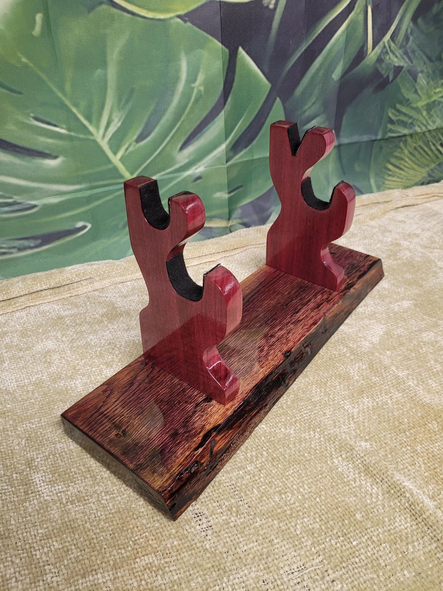 walkerwoodgifts sword display Rustic Live Edge Swamp Oak Purpleheart Blade & Sheath Kbar Samurai Military Display Gift