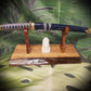 walkerwoodgifts sword display Rustic Live Edge Sword Stand: A Stunning Display of Swamp Oak and Rosewood Gift