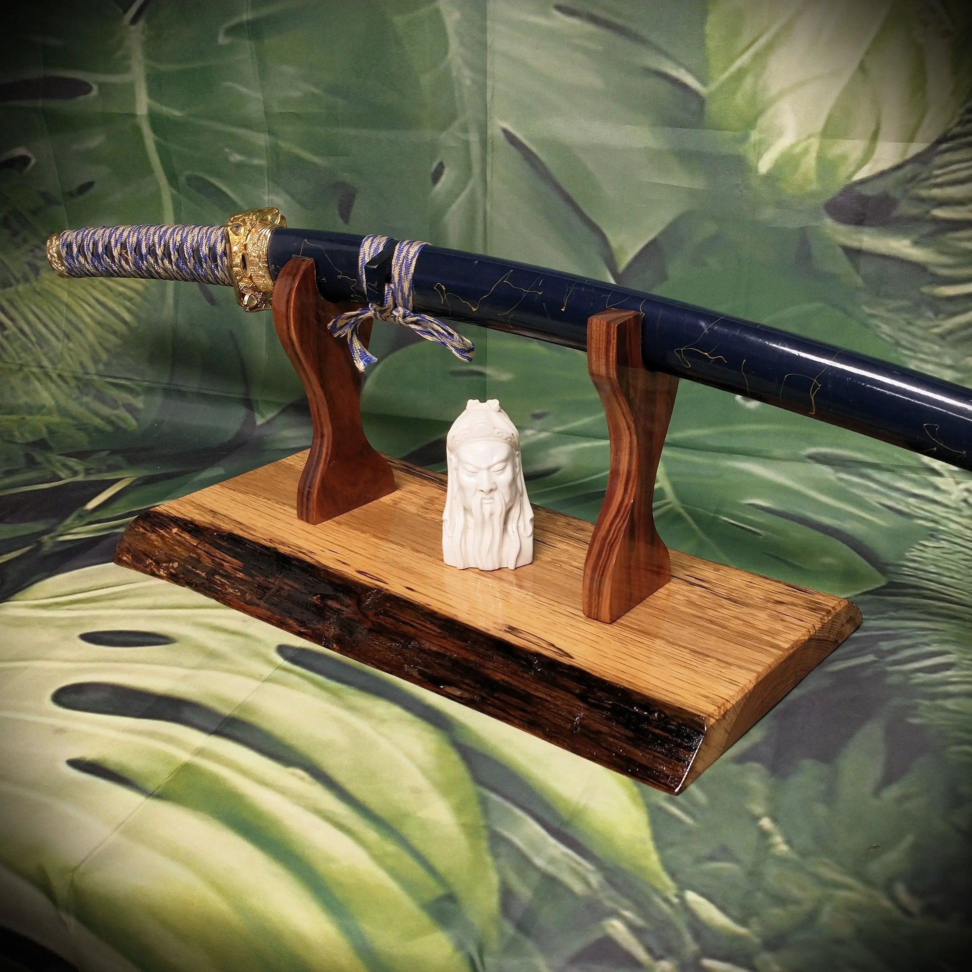 walkerwoodgifts sword display Rustic Live Edge Sword Stand: A Stunning Display of Swamp Oak and Rosewood Gift