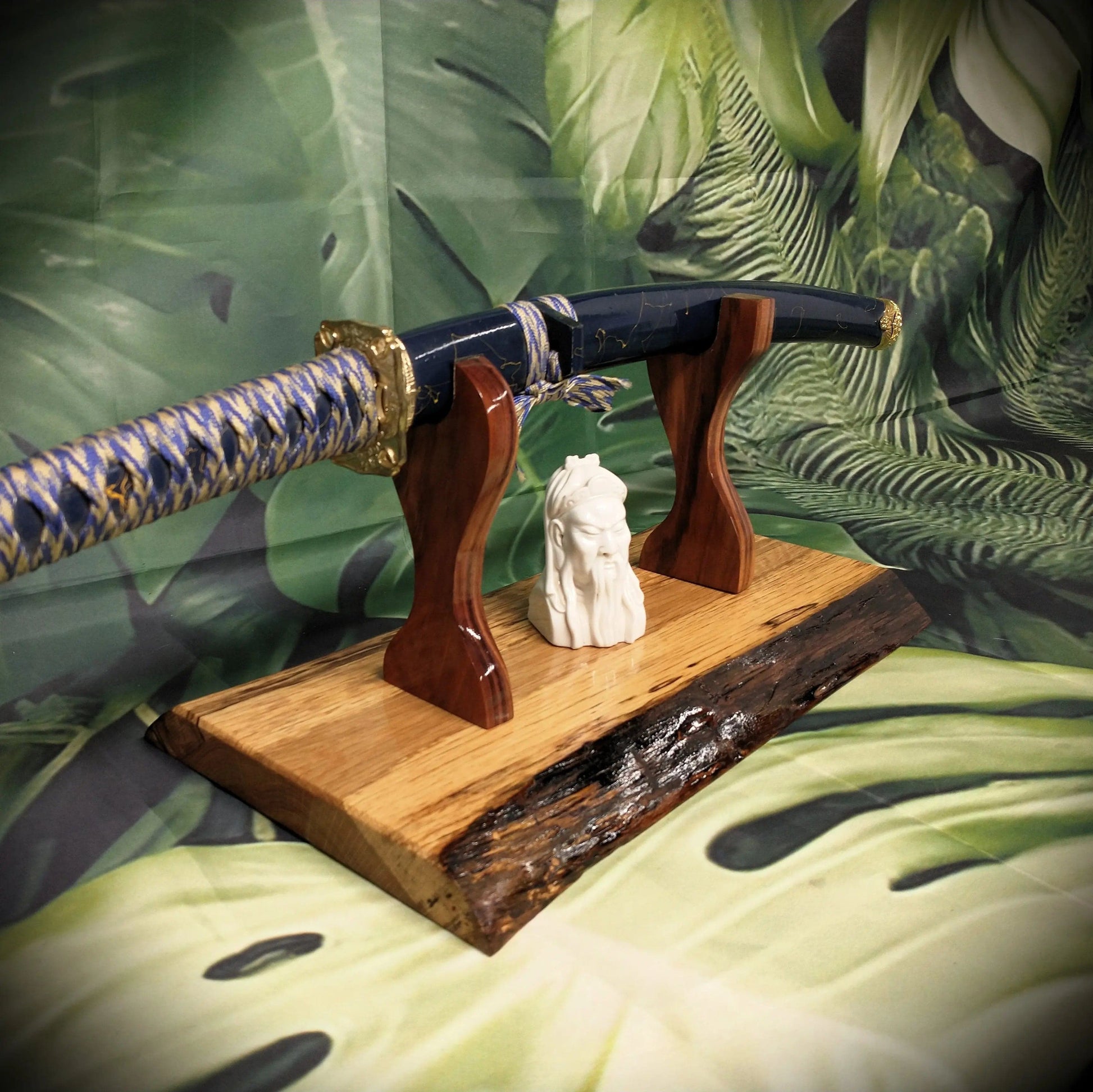 walkerwoodgifts sword display Rustic Live Edge Sword Stand: A Stunning Display of Swamp Oak and Rosewood Gift