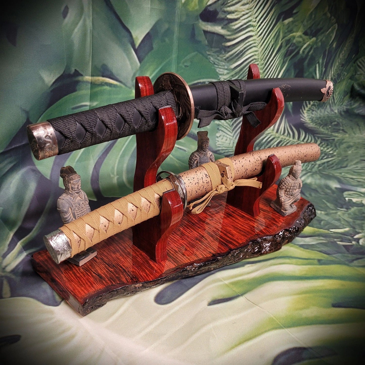 walkerwoodgifts sword display Stunning 2 Tier Live Edge Curly Maple & Padauk Samurai Sword Stand A Perfect Collectible Gift