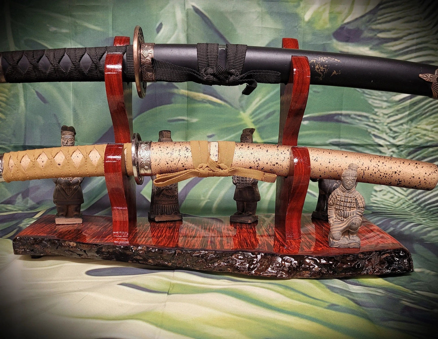 walkerwoodgifts sword display Stunning 2 Tier Live Edge Curly Maple & Padauk Samurai Sword Stand A Perfect Collectible Gift