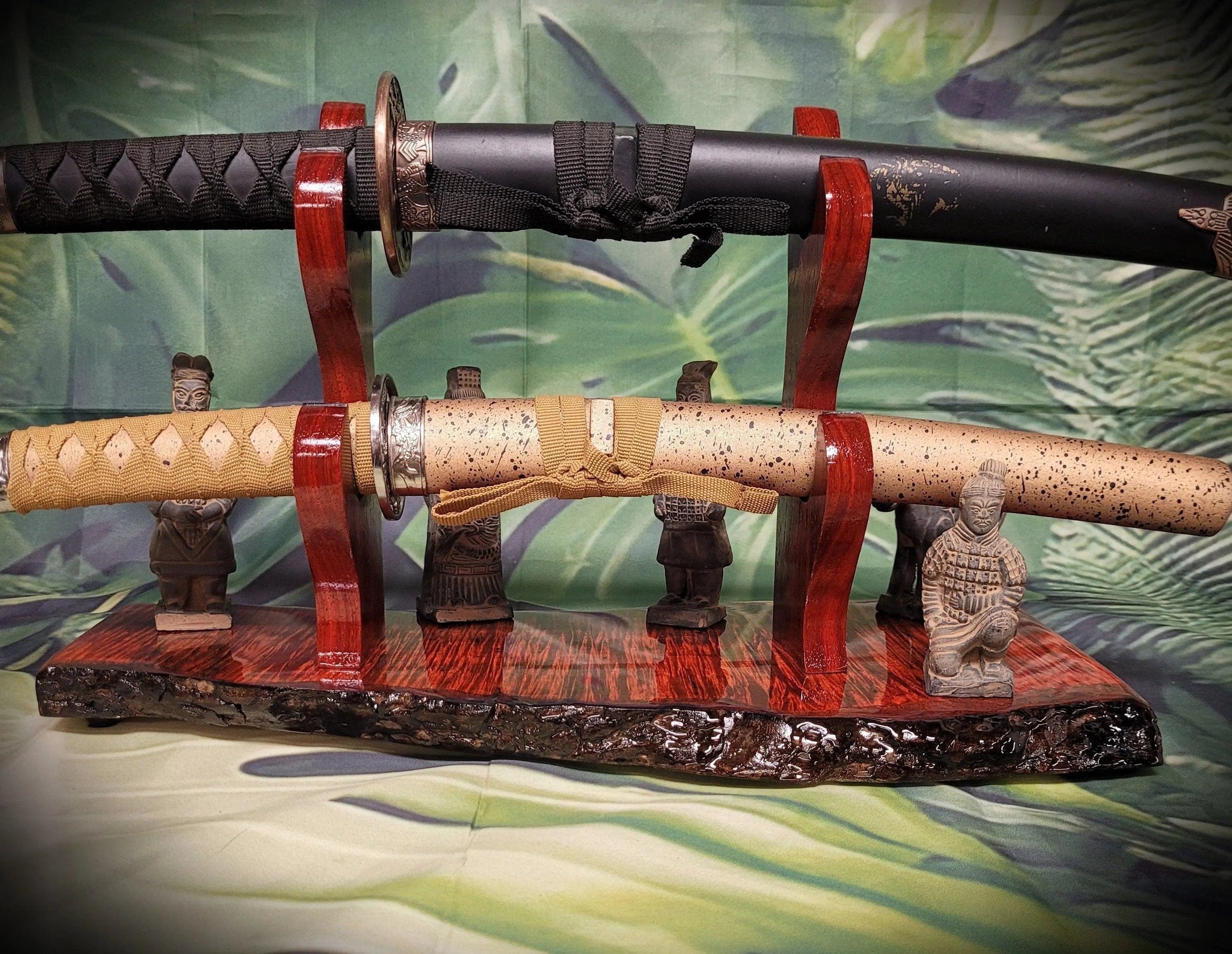 walkerwoodgifts sword display Stunning 2 Tier Live Edge Curly Maple & Padauk Samurai Sword Stand A Perfect Collectible Gift