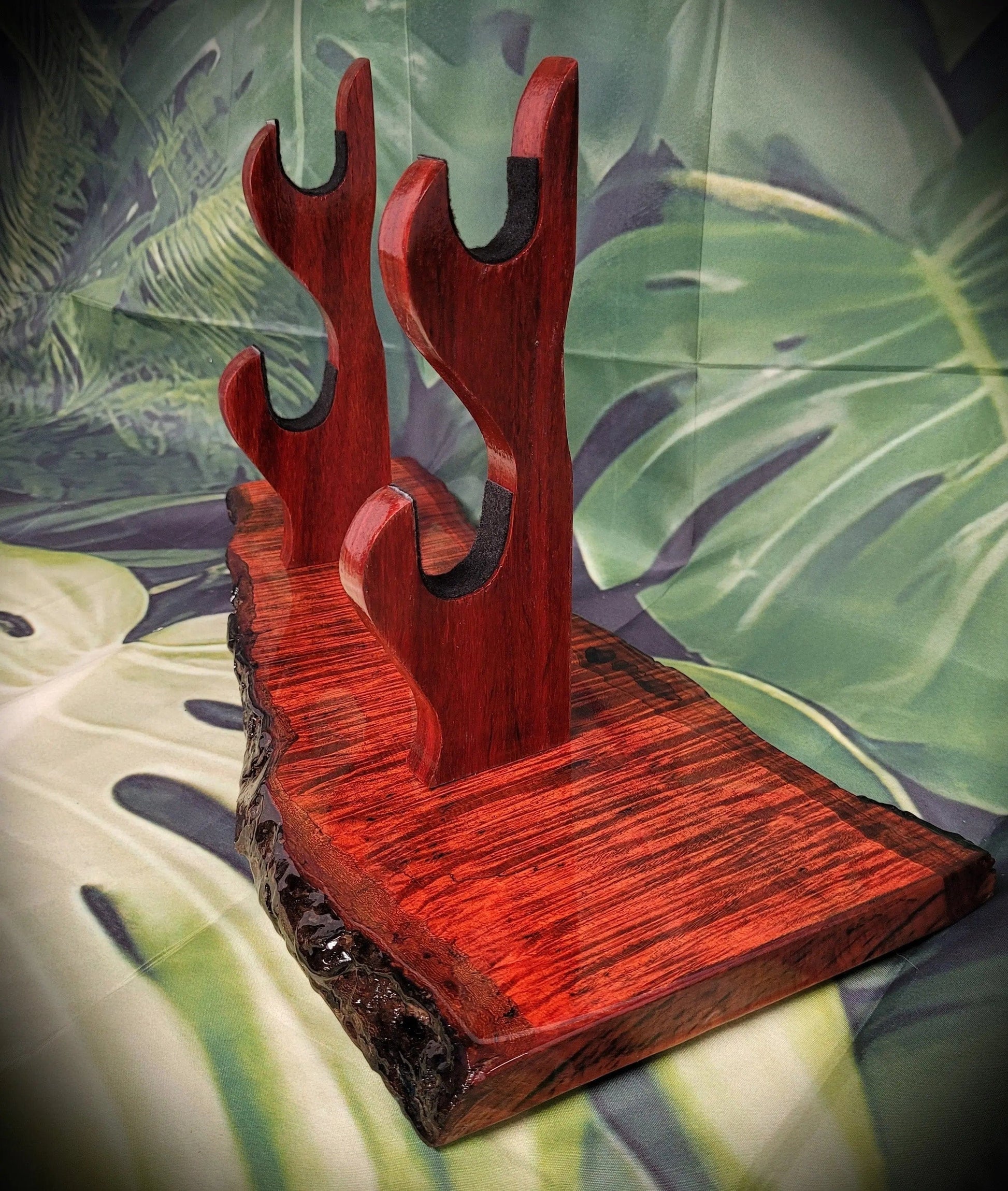 walkerwoodgifts sword display Stunning 2 Tier Live Edge Curly Maple & Padauk Samurai Sword Stand A Perfect Collectible Gift