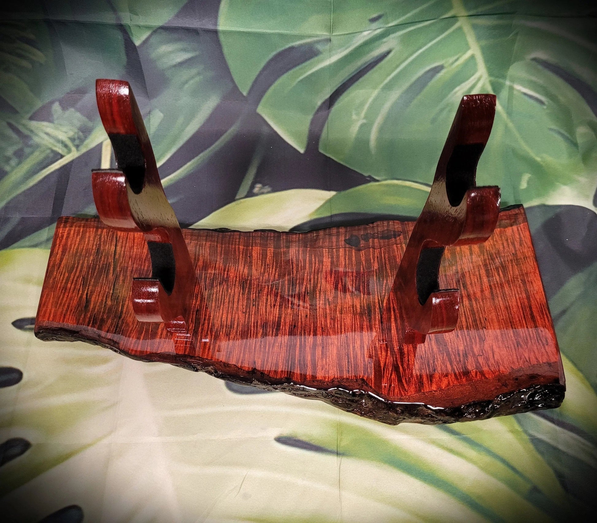 walkerwoodgifts sword display Stunning 2 Tier Live Edge Curly Maple & Padauk Samurai Sword Stand A Perfect Collectible Gift