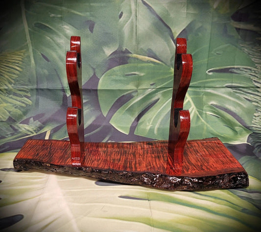 walkerwoodgifts sword display Stunning 2 Tier Live Edge Curly Maple & Padauk Samurai Sword Stand A Perfect Collectible Gift