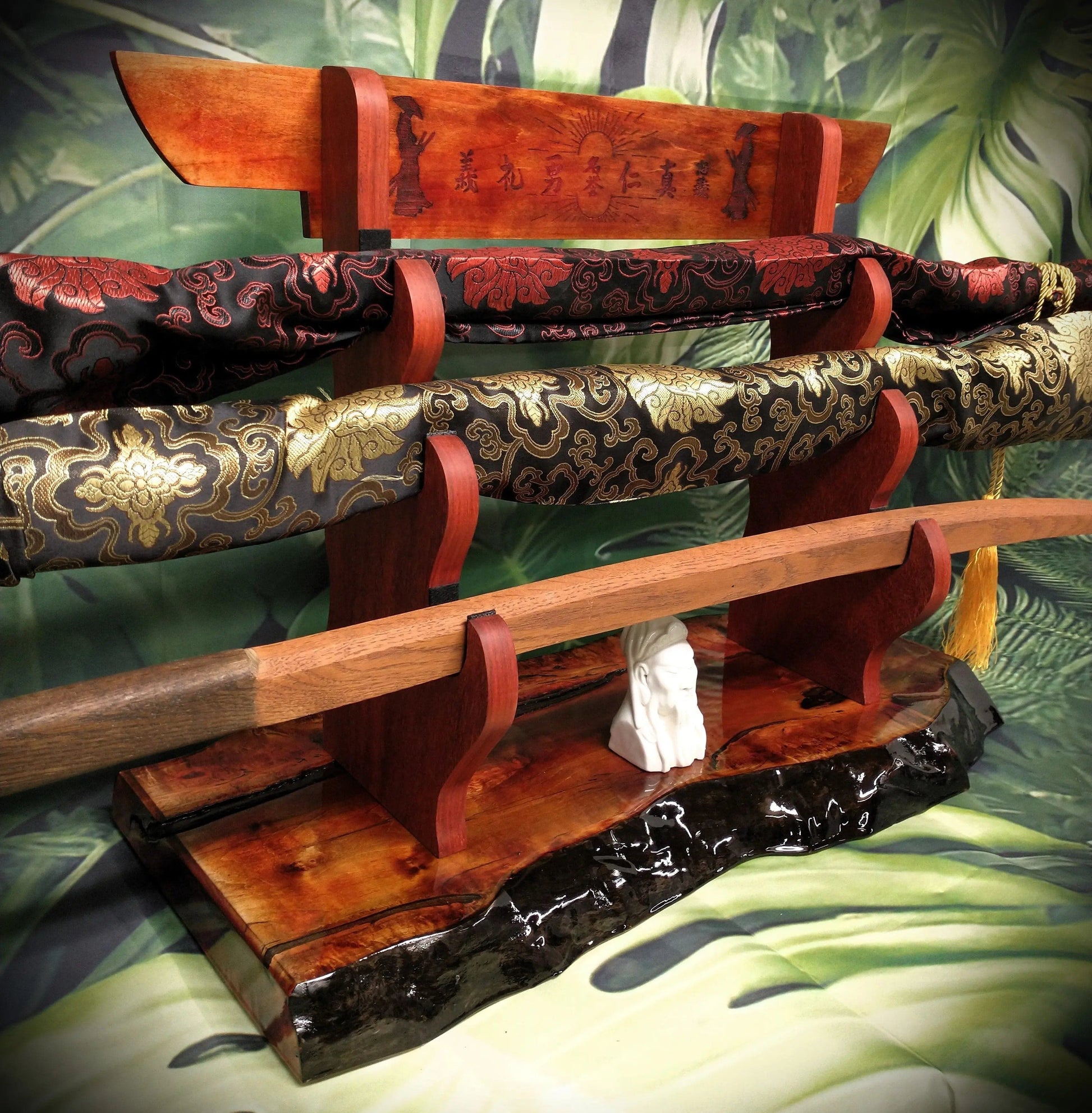 walkerwoodgifts sword display Stunning 3-Tier Live Edge Maple Padauk Bushido Code Display Stand Japanese Samurai Sword Collectors Perfect Gift