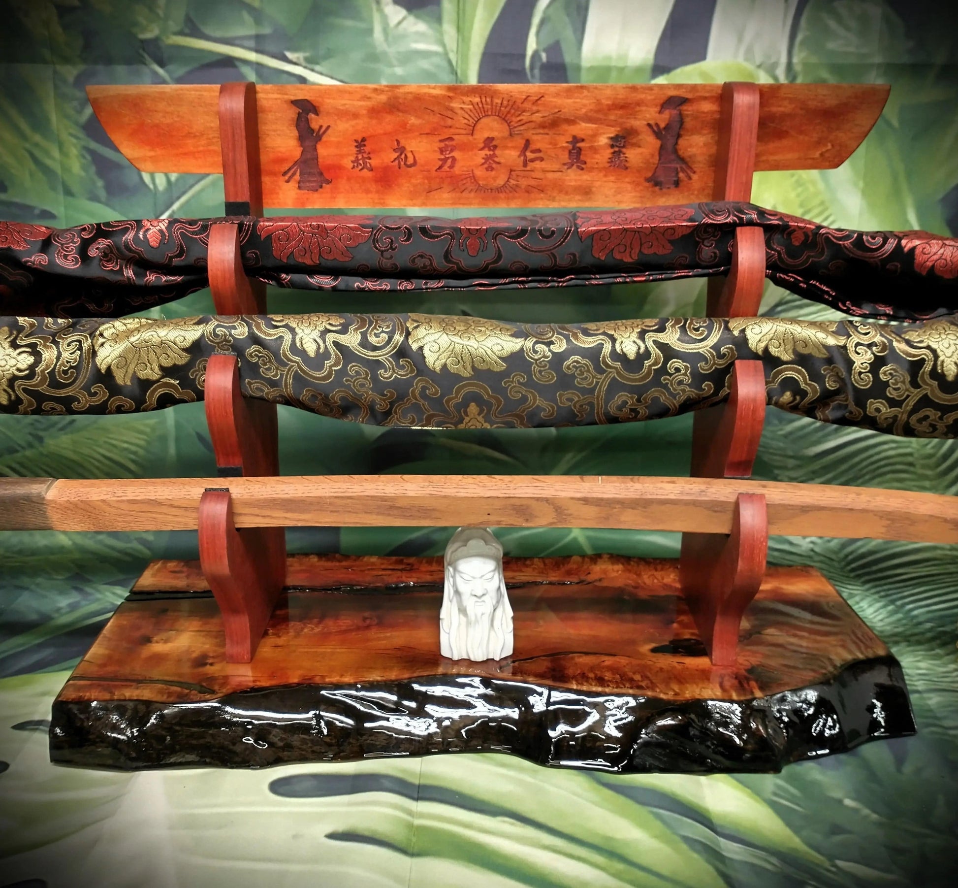 walkerwoodgifts sword display Stunning 3-Tier Live Edge Maple Padauk Bushido Code Display Stand Japanese Samurai Sword Collectors Perfect Gift