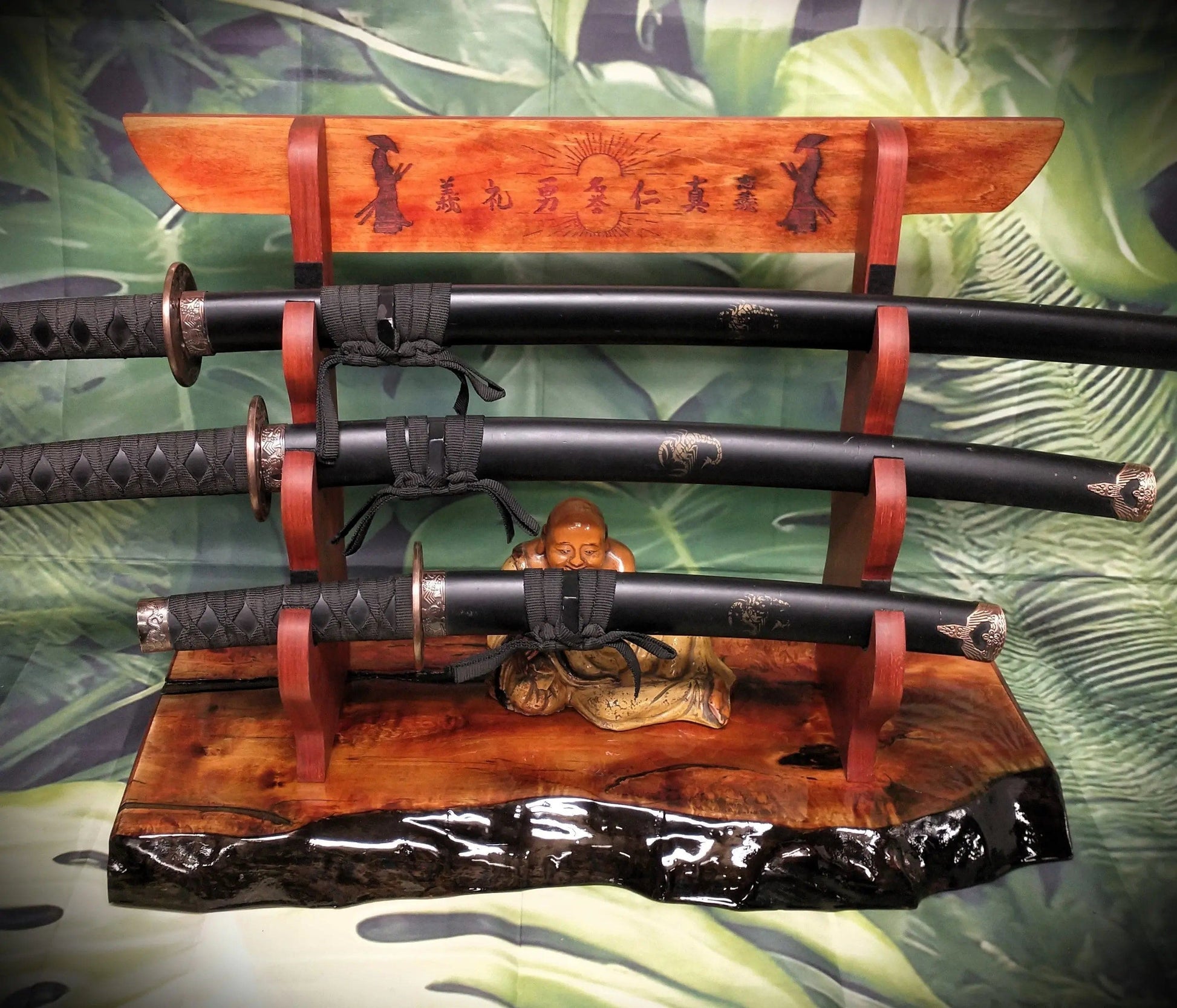 walkerwoodgifts sword display Stunning 3-Tier Live Edge Maple Padauk Bushido Code Display Stand Japanese Samurai Sword Collectors Perfect Gift