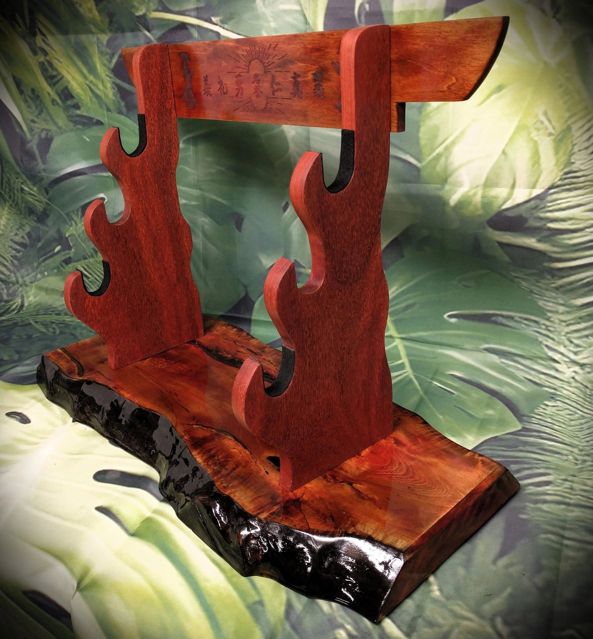 walkerwoodgifts sword display Stunning 3-Tier Live Edge Maple Padauk Bushido Code Display Stand Japanese Samurai Sword Collectors Perfect Gift